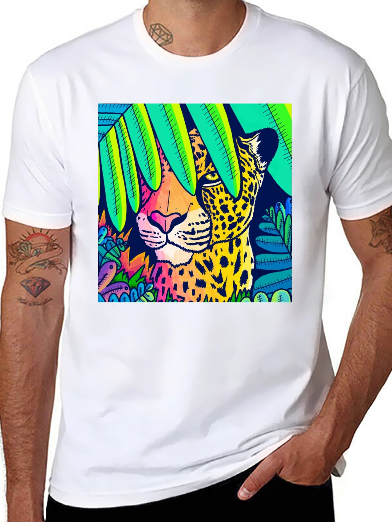 Vibrant Leopard Graphic Tee - Jungle Style