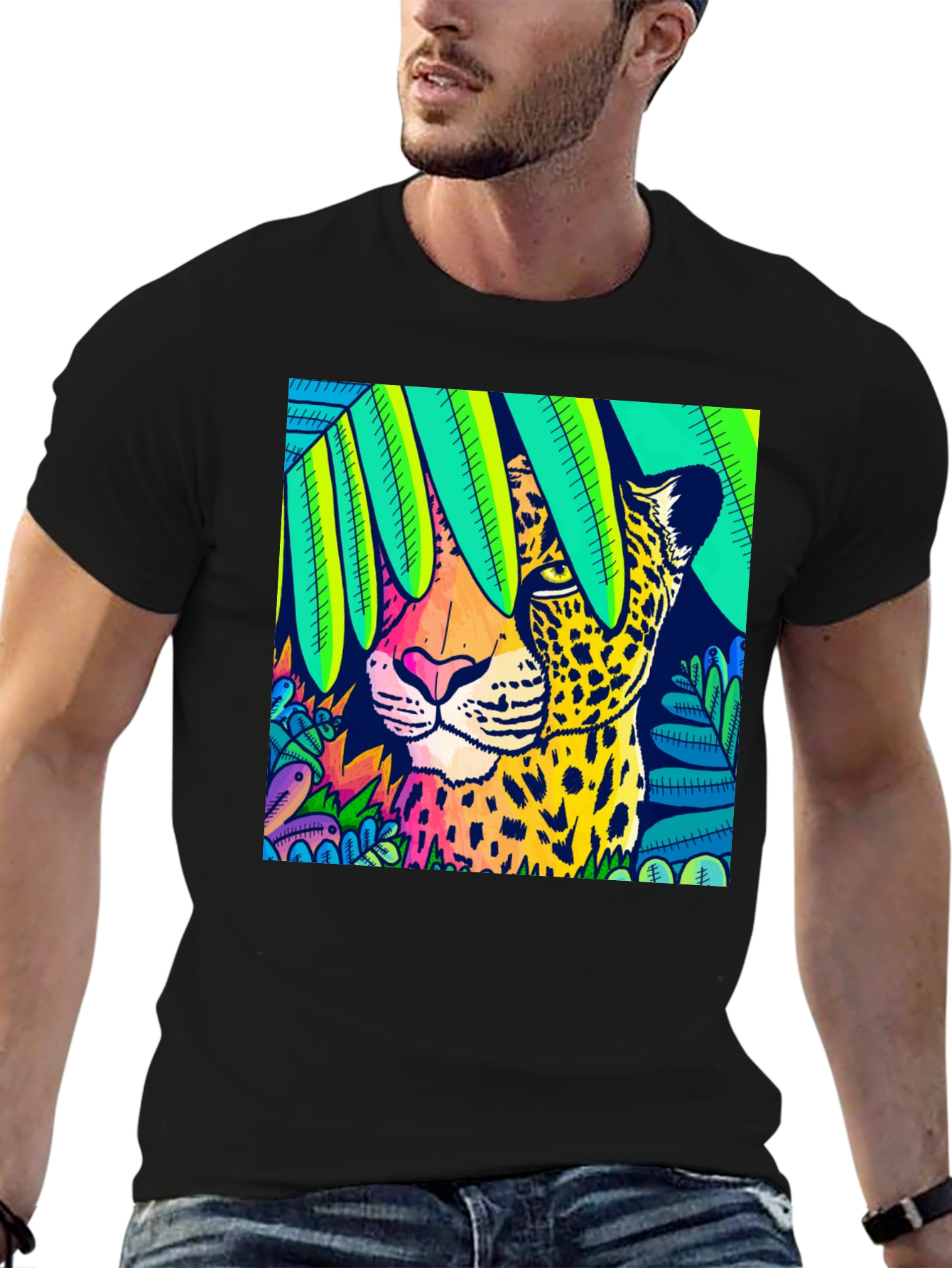 Vibrant Leopard Graphic Tee - Jungle Style