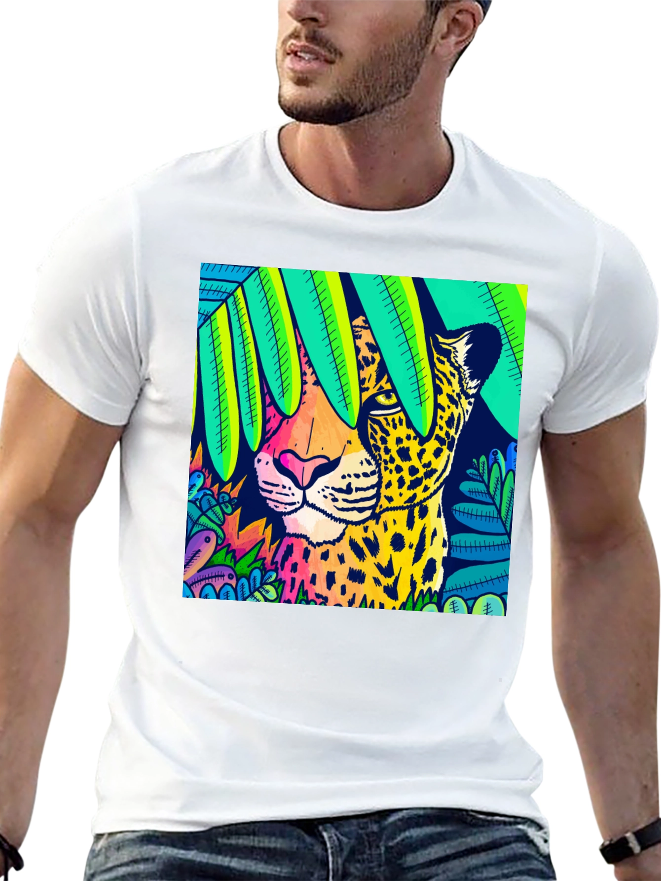 Vibrant Leopard Graphic Tee - Jungle Style