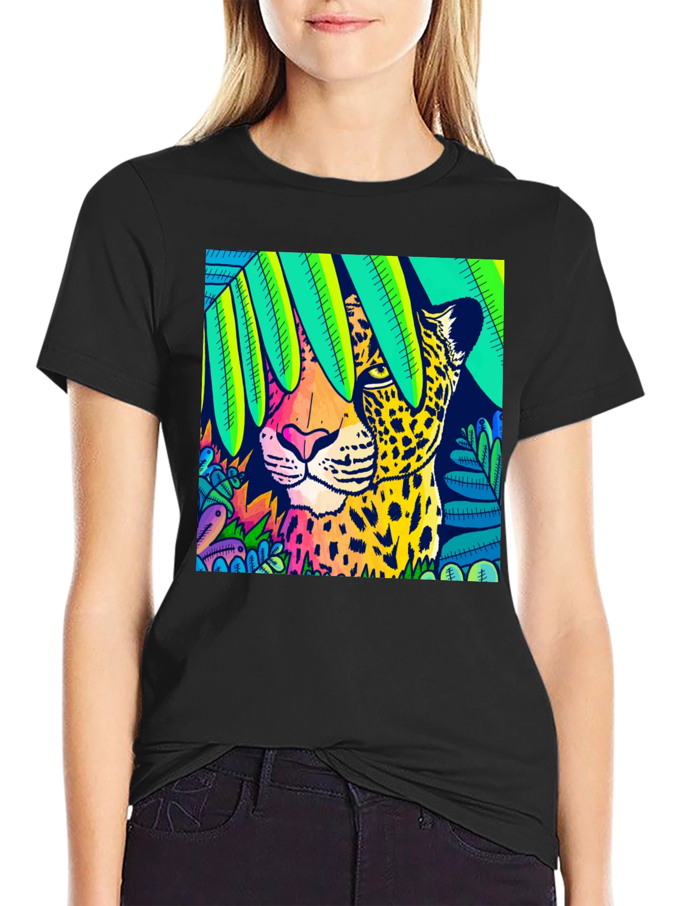 Vibrant Leopard Graphic Tee - Jungle Style