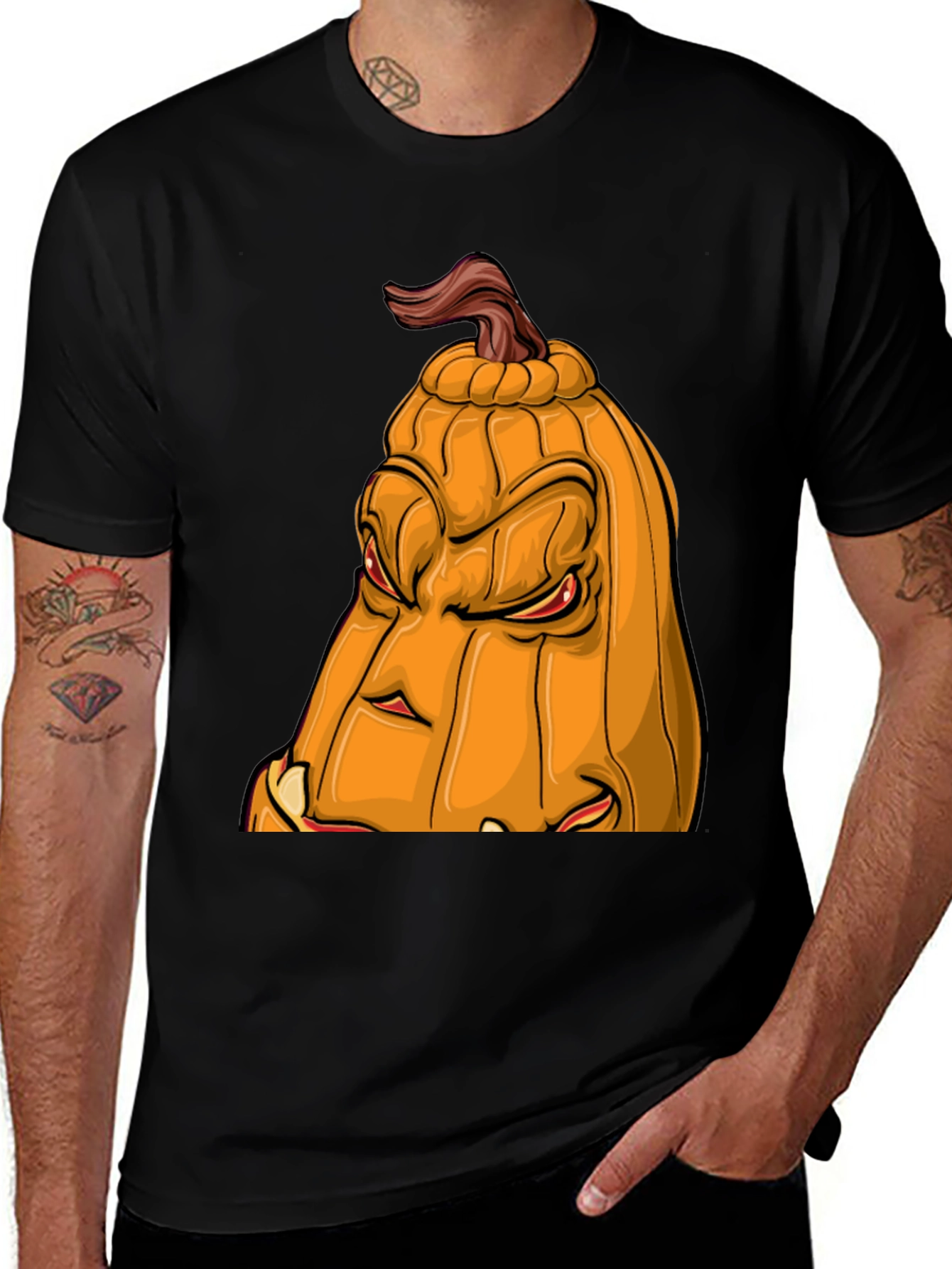Mens Halloween Pumpkin Face Graphic Tee - Black