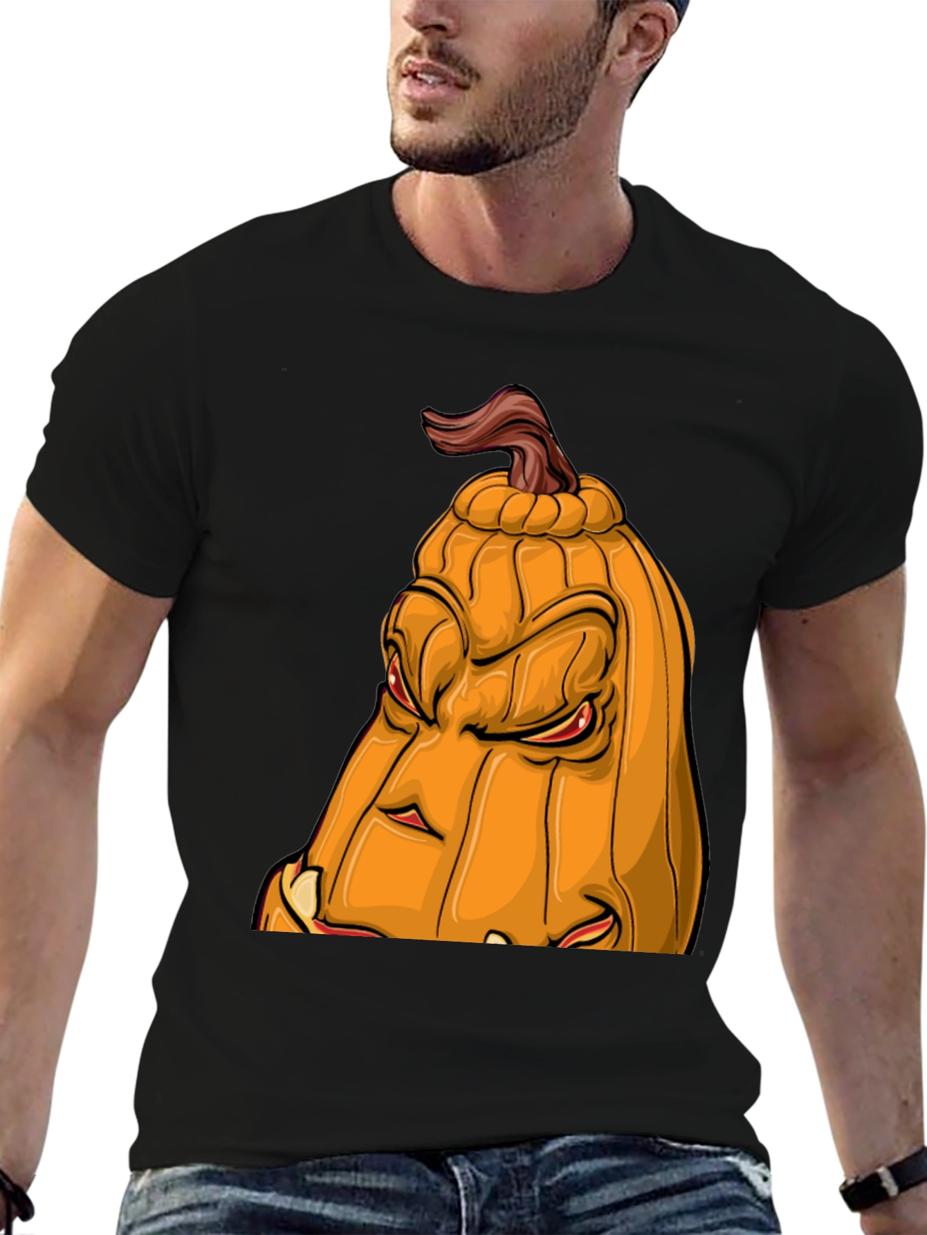 Mens Halloween Pumpkin Face Graphic Tee - Black