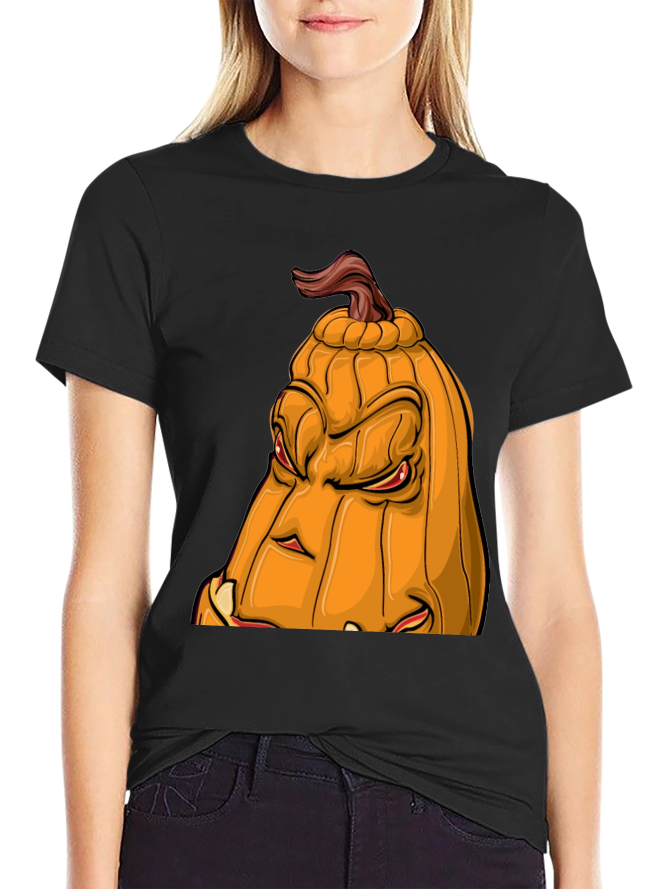 Mens Halloween Pumpkin Face Graphic Tee - Black