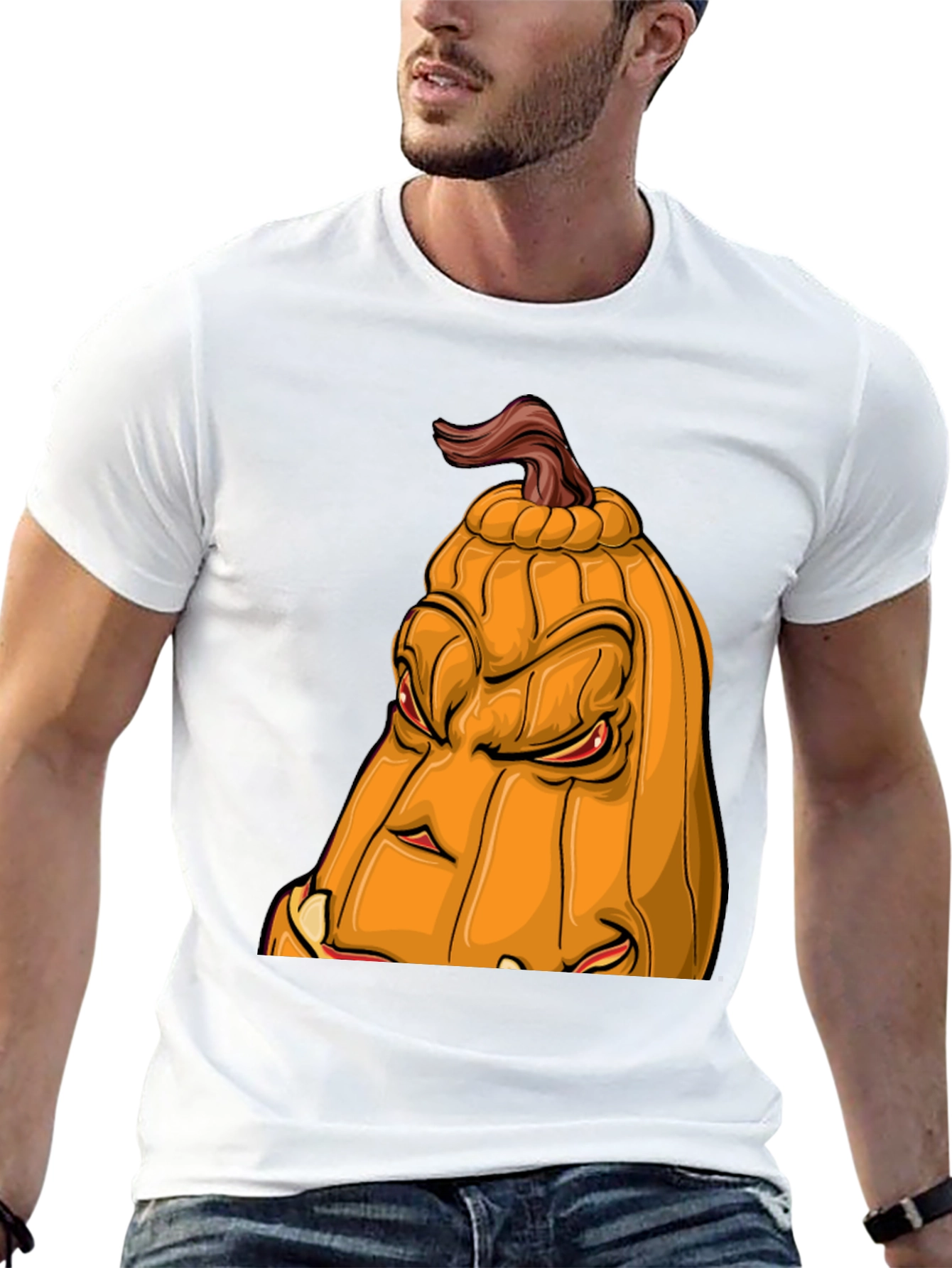 Mens Halloween Pumpkin Face Graphic Tee - Black