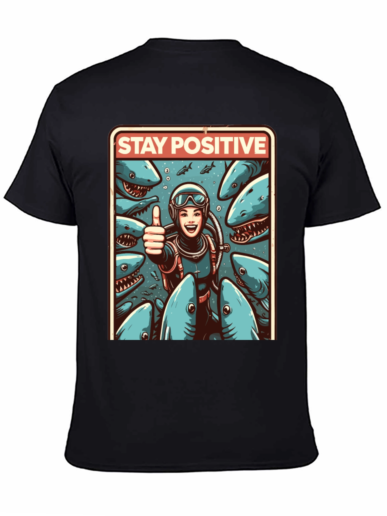 Stay Positive Diver T-Shirt: Shark Edition