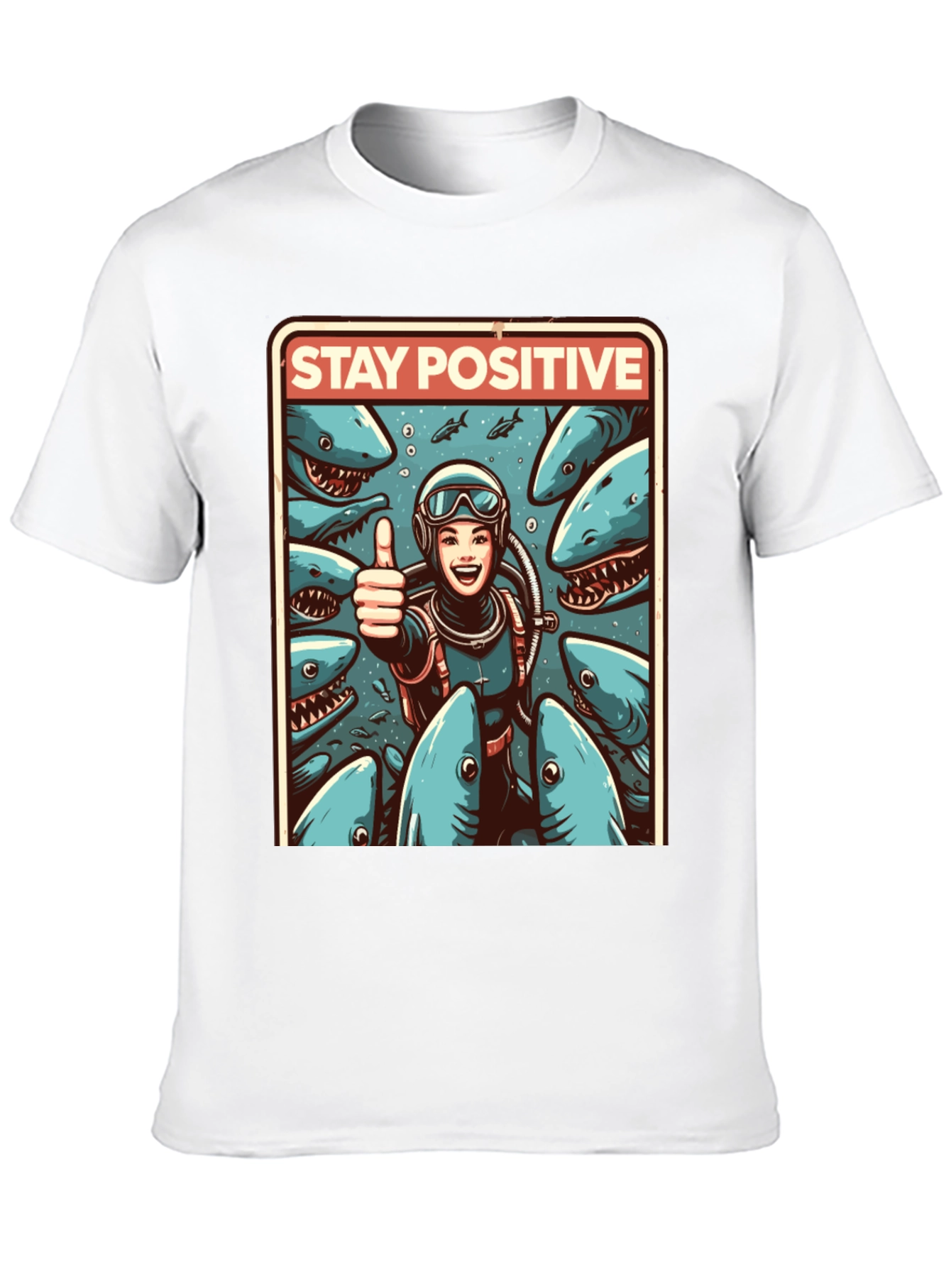 Stay Positive Diver T-Shirt: Shark Edition