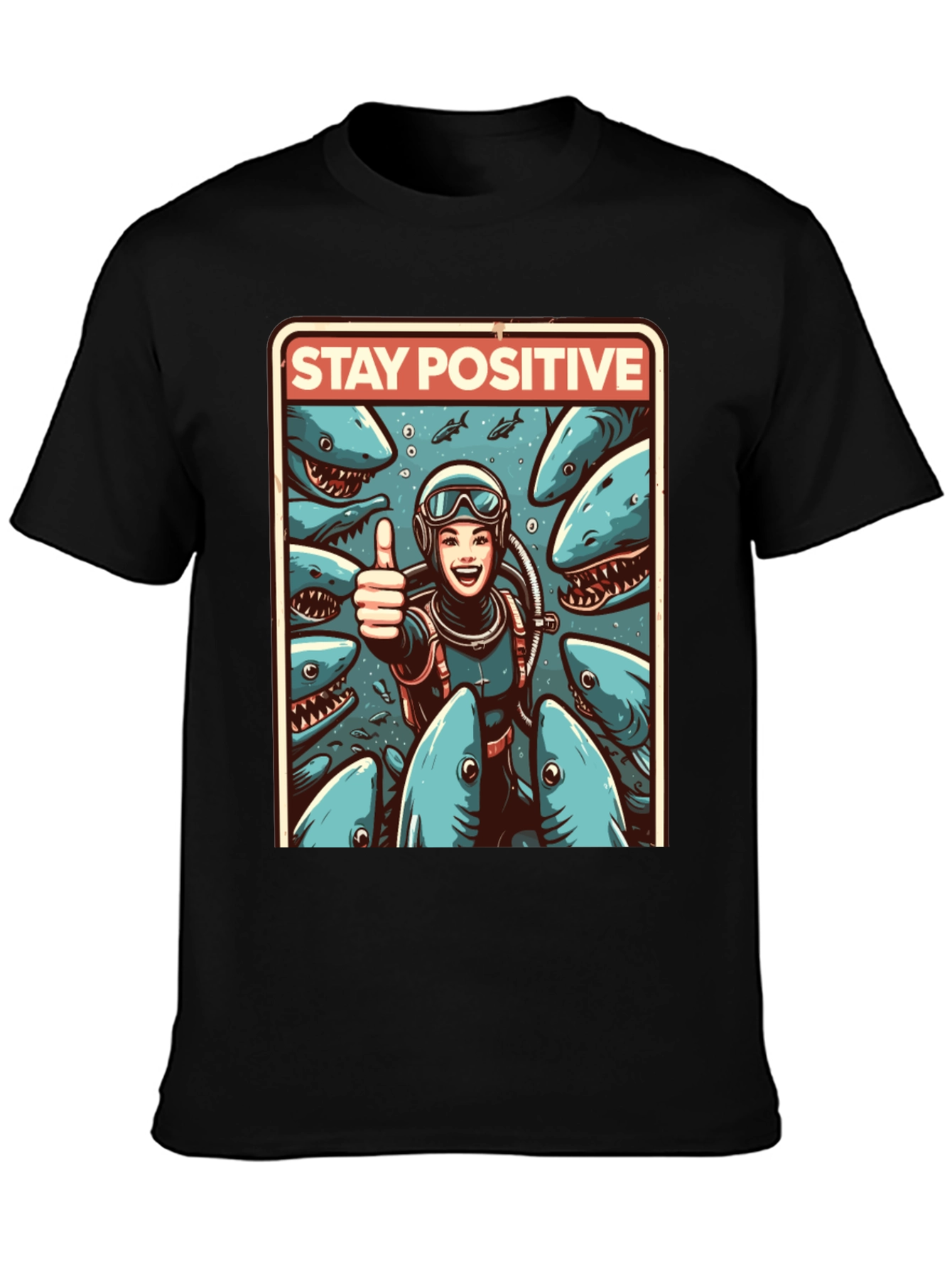 Stay Positive Diver T-Shirt: Shark Edition