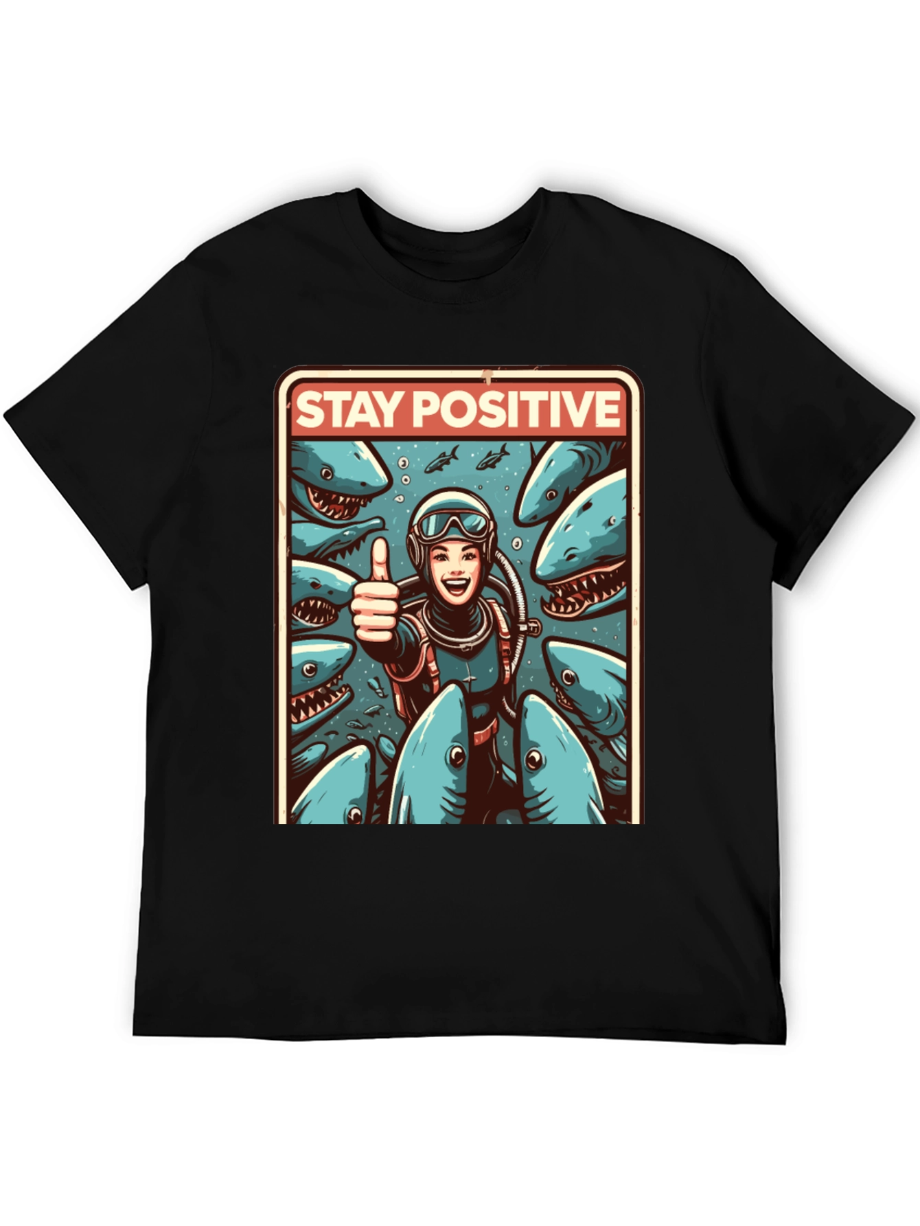 Stay Positive Diver T-Shirt: Shark Edition