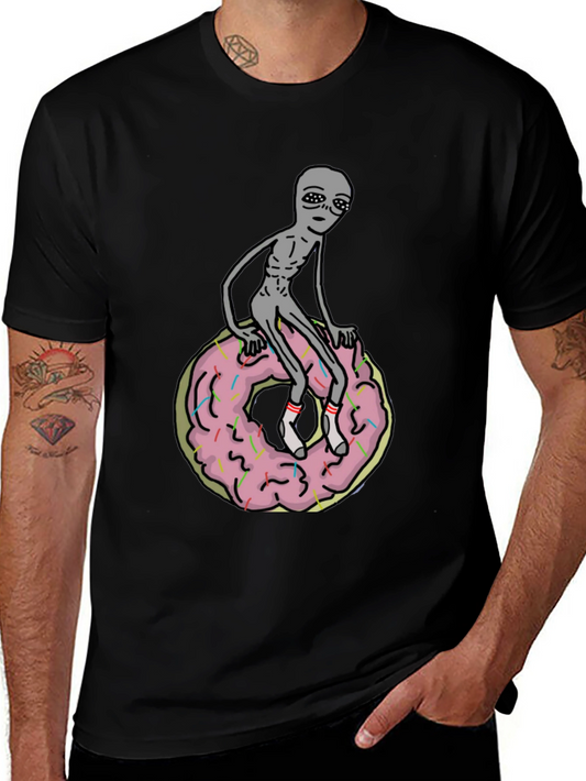 Alien on Donut T-Shirt - Black Graphic Tee