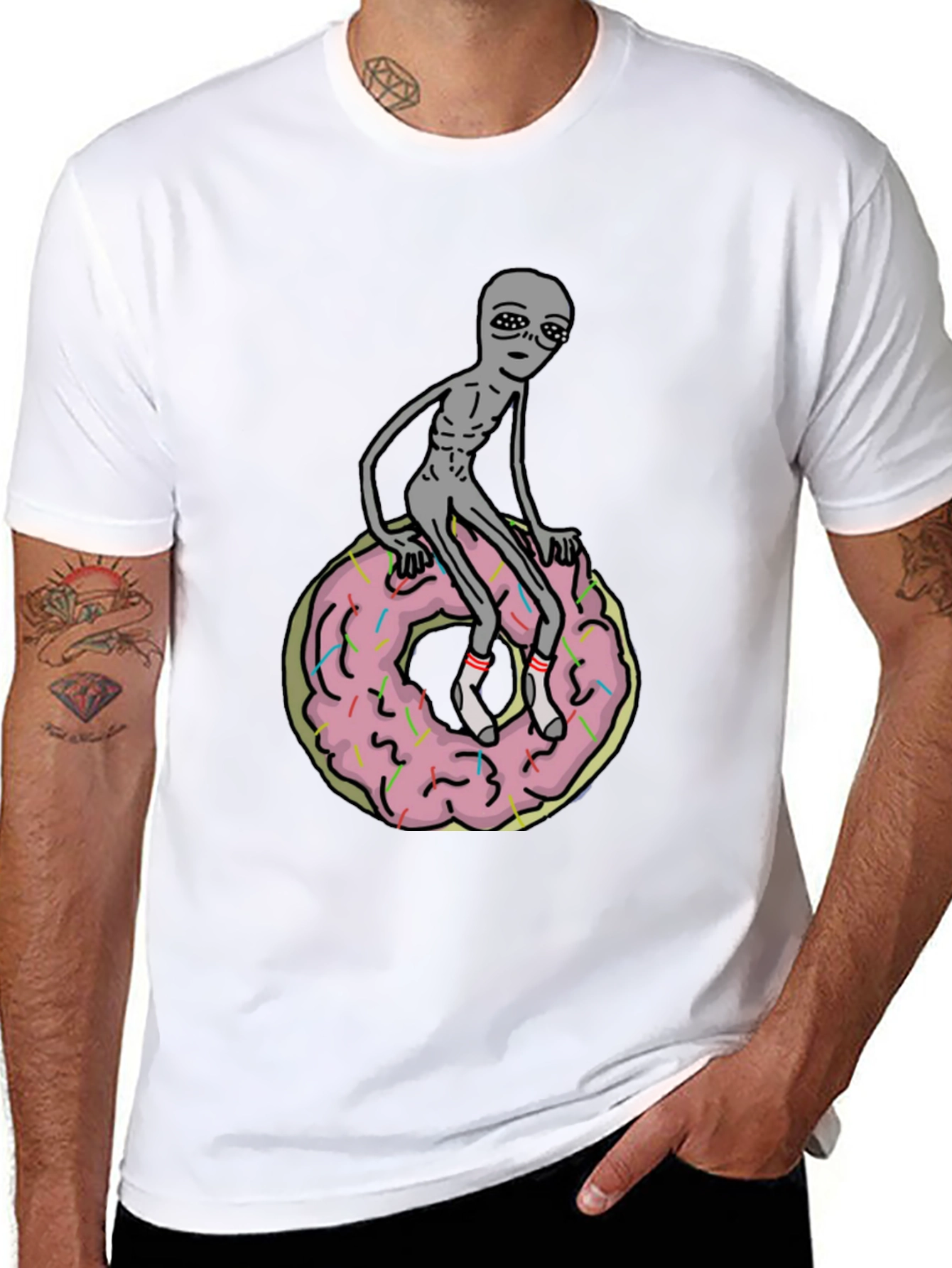 Alien on Donut T-Shirt - Black Graphic Tee