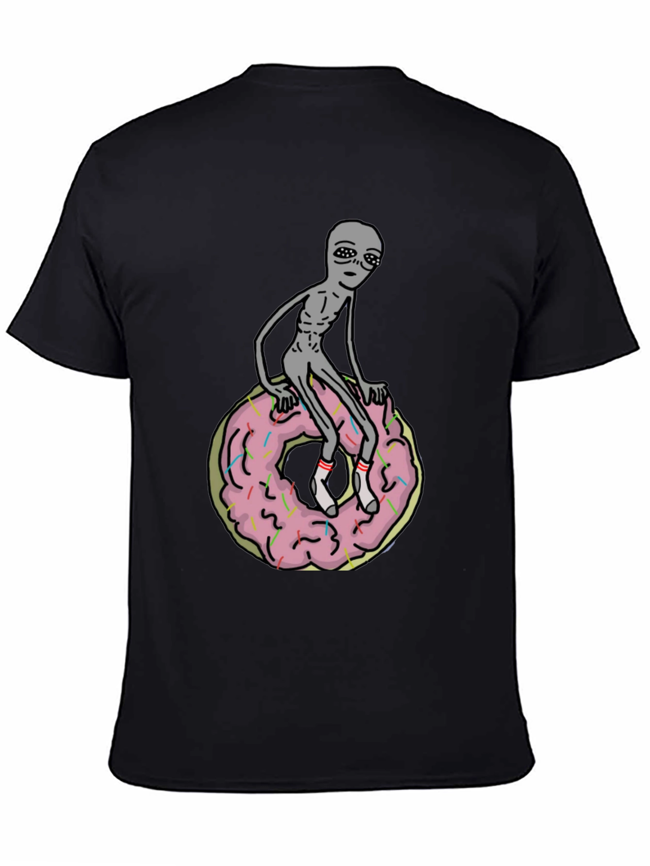 Alien on Donut T-Shirt - Black Graphic Tee