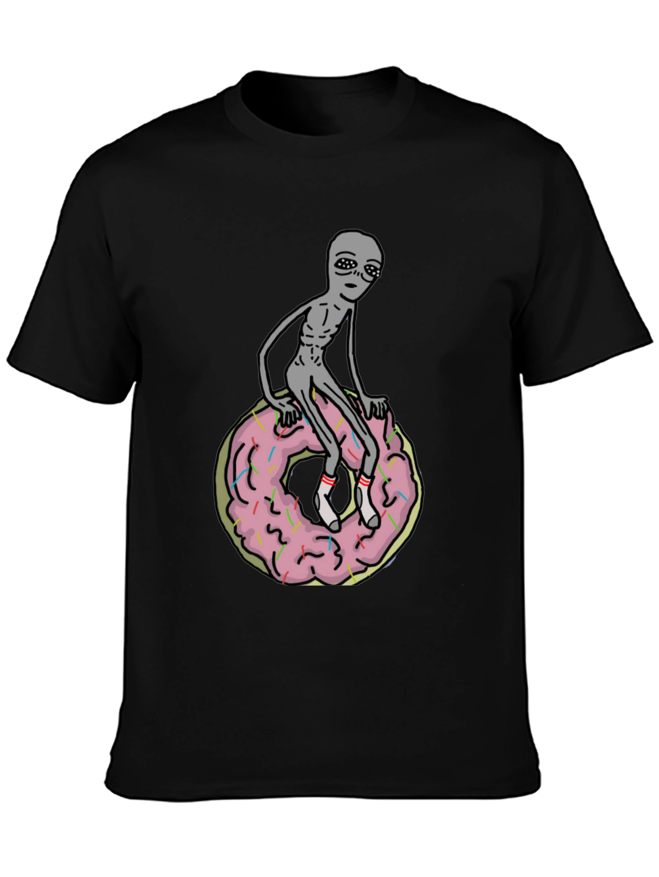 Alien on Donut T-Shirt - Black Graphic Tee