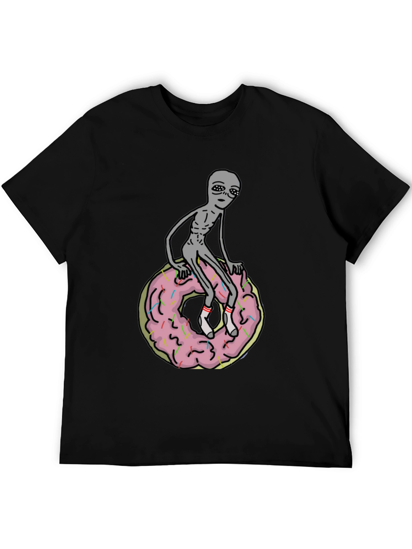 Alien on Donut T-Shirt - Black Graphic Tee