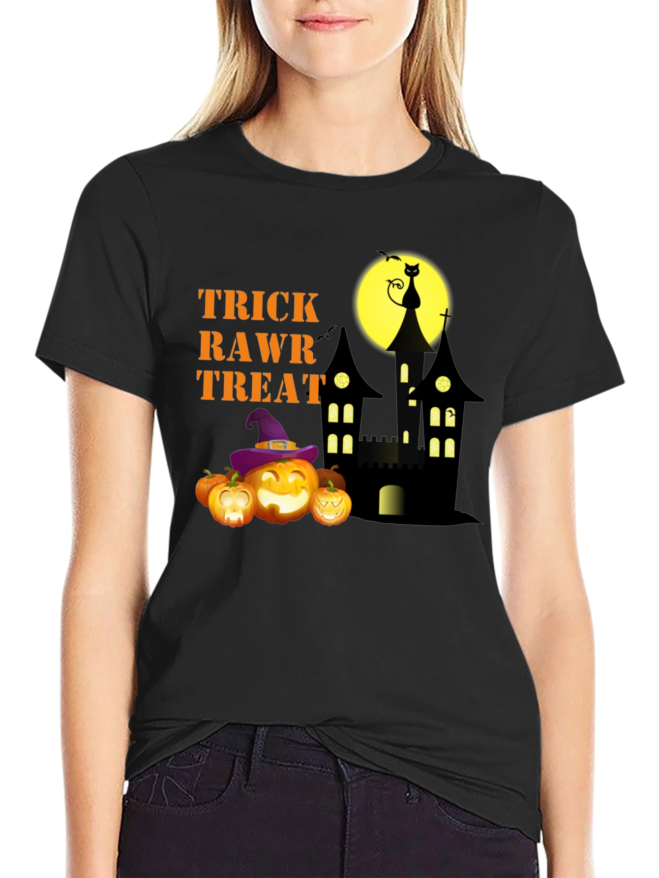 Halloween Trick Rawr Treat Graphic Tee