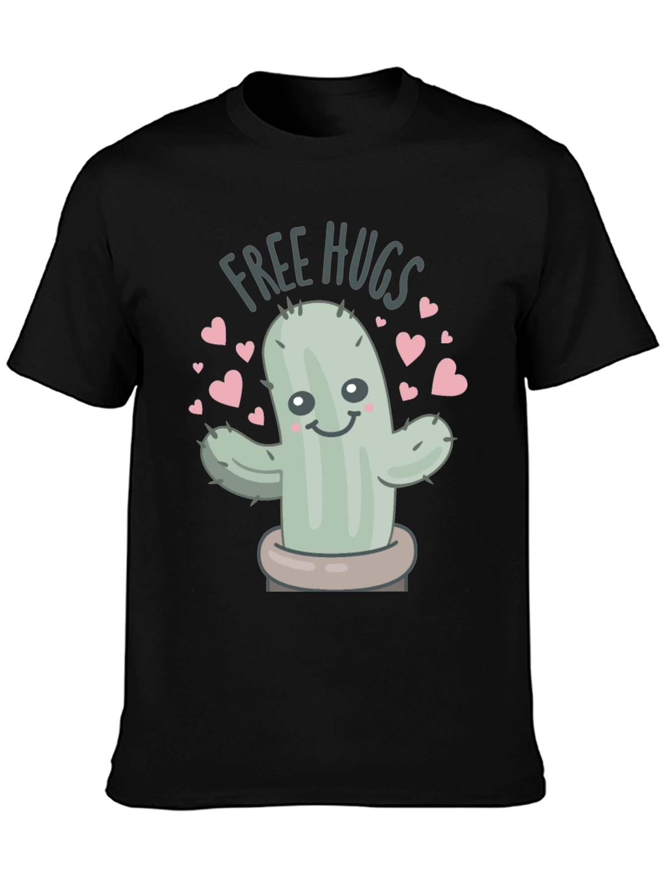 Free Hugs Cactus Graphic Tee - Unisex Black T-Shirt