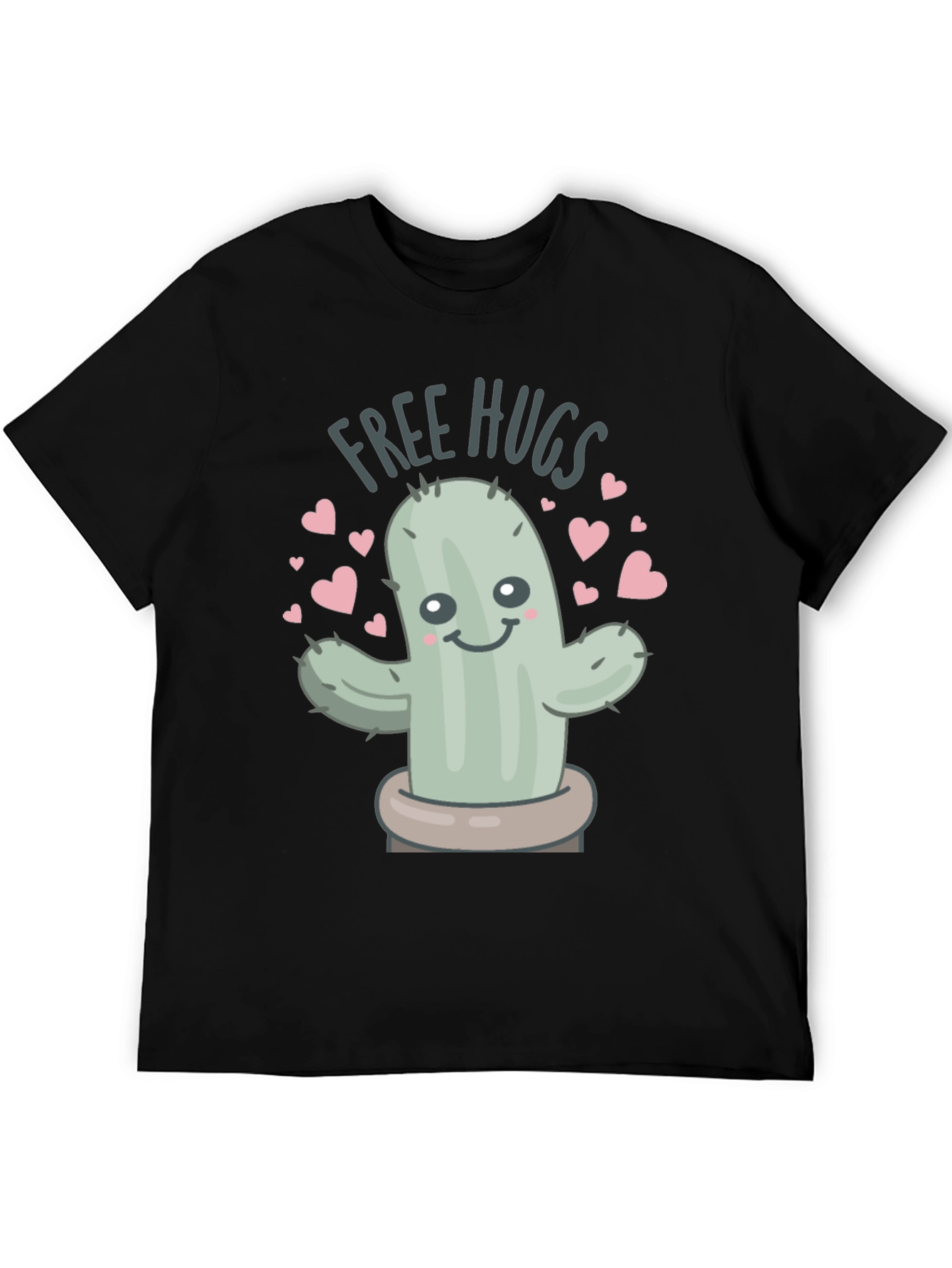 Free Hugs Cactus Graphic Tee - Unisex Black T-Shirt