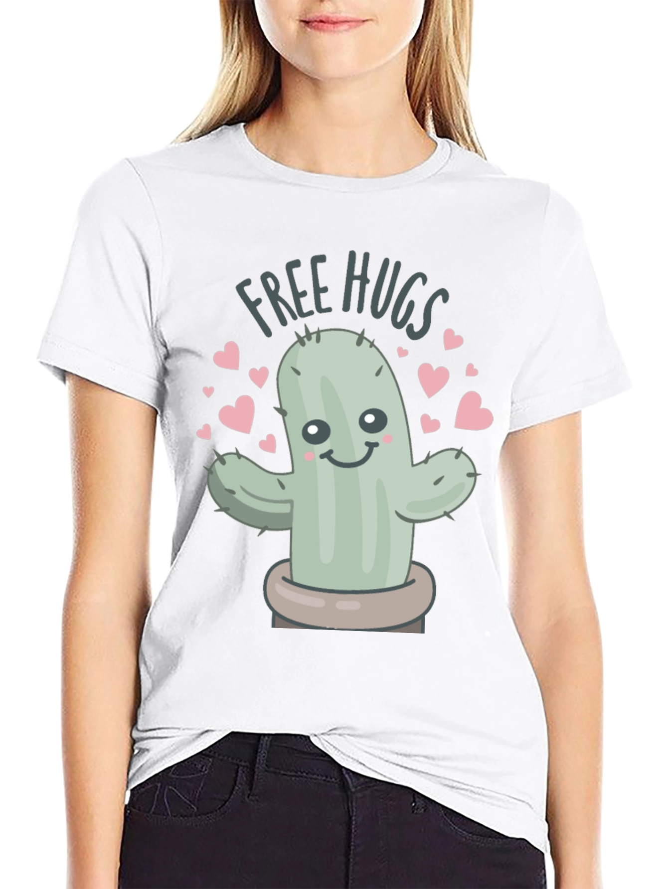 Free Hugs Cactus Graphic Tee - Unisex Black T-Shirt