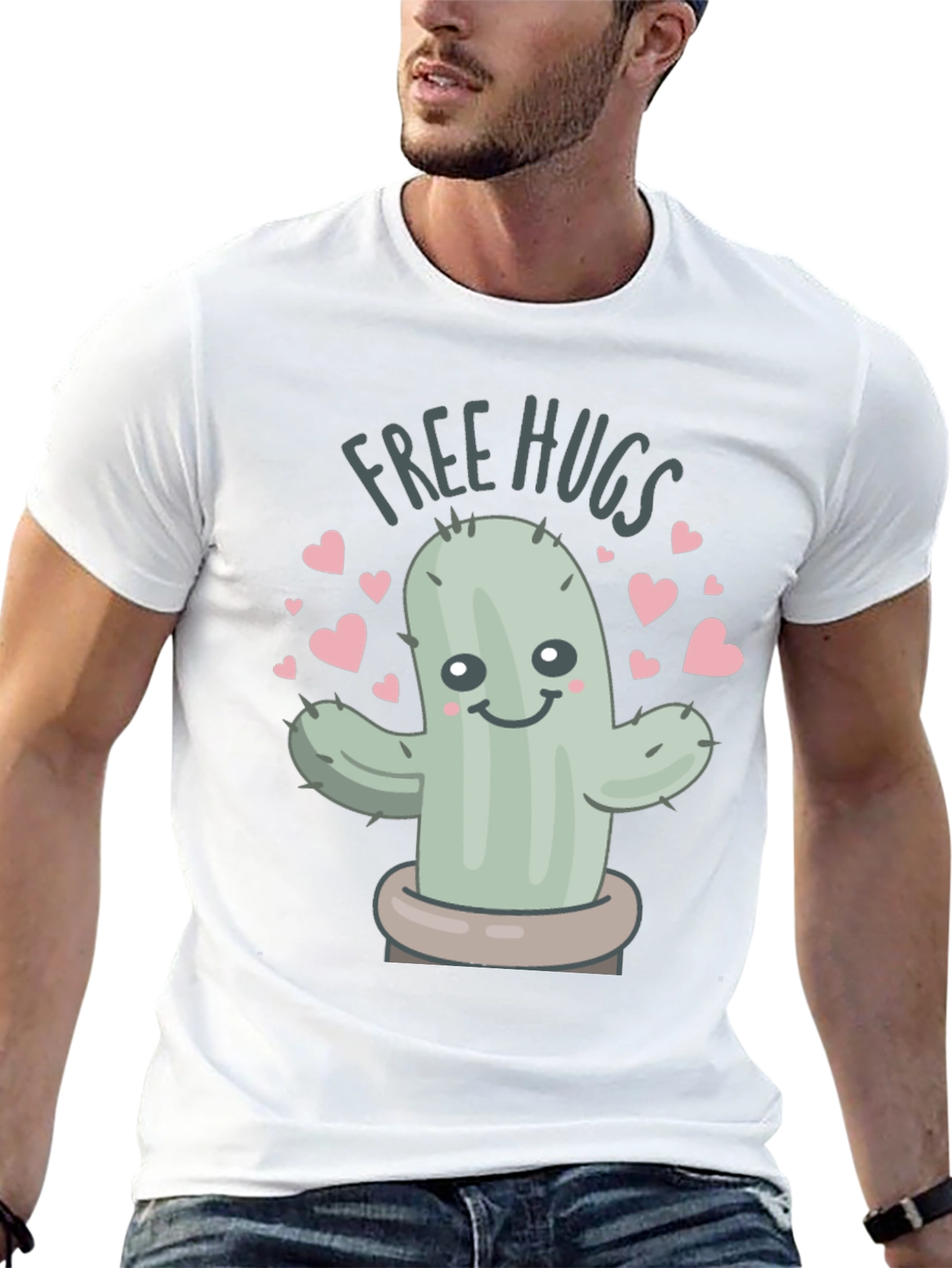 Free Hugs Cactus Graphic Tee - Unisex Black T-Shirt