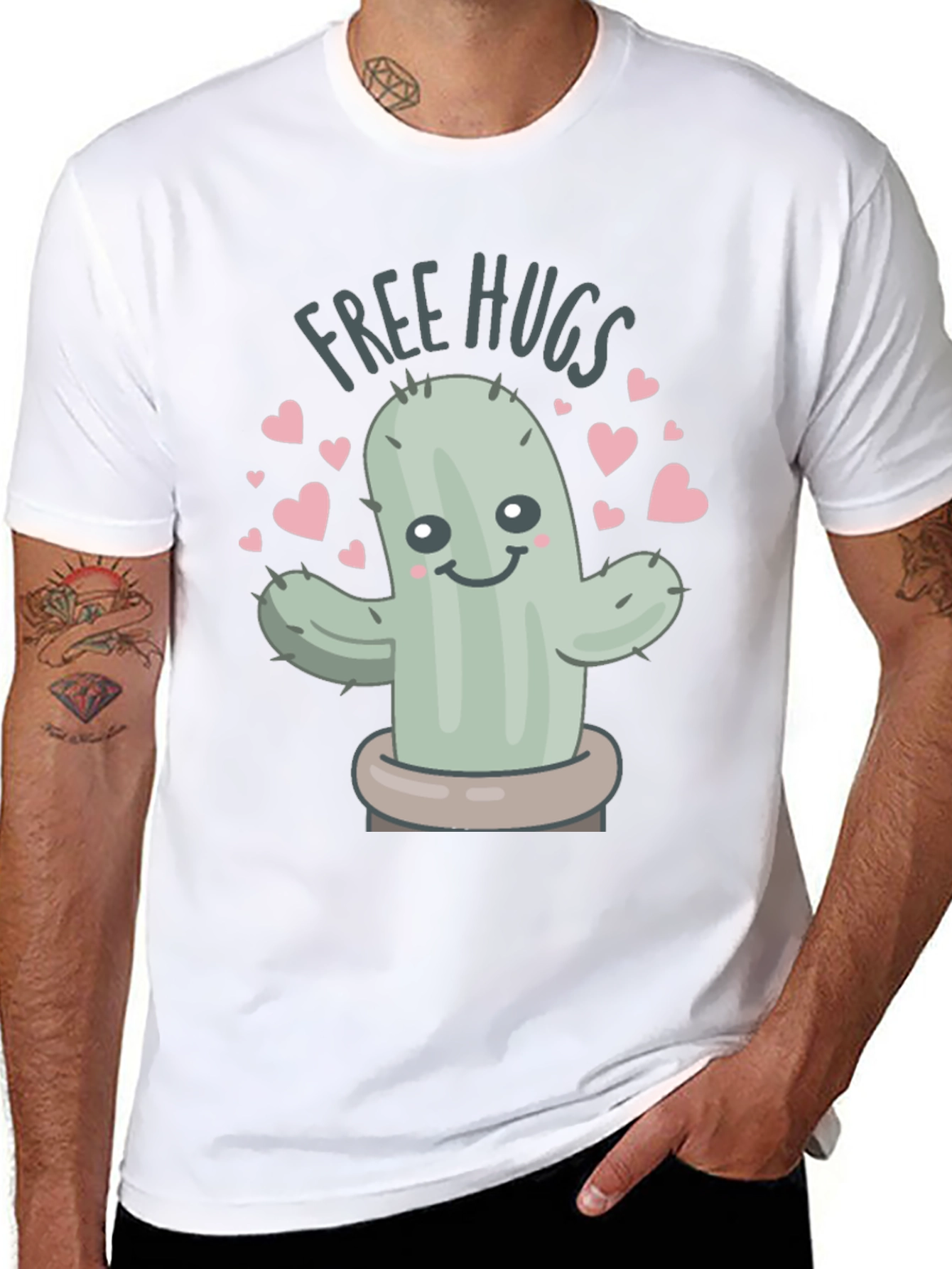 Free Hugs Cactus Graphic Tee - Unisex Black T-Shirt