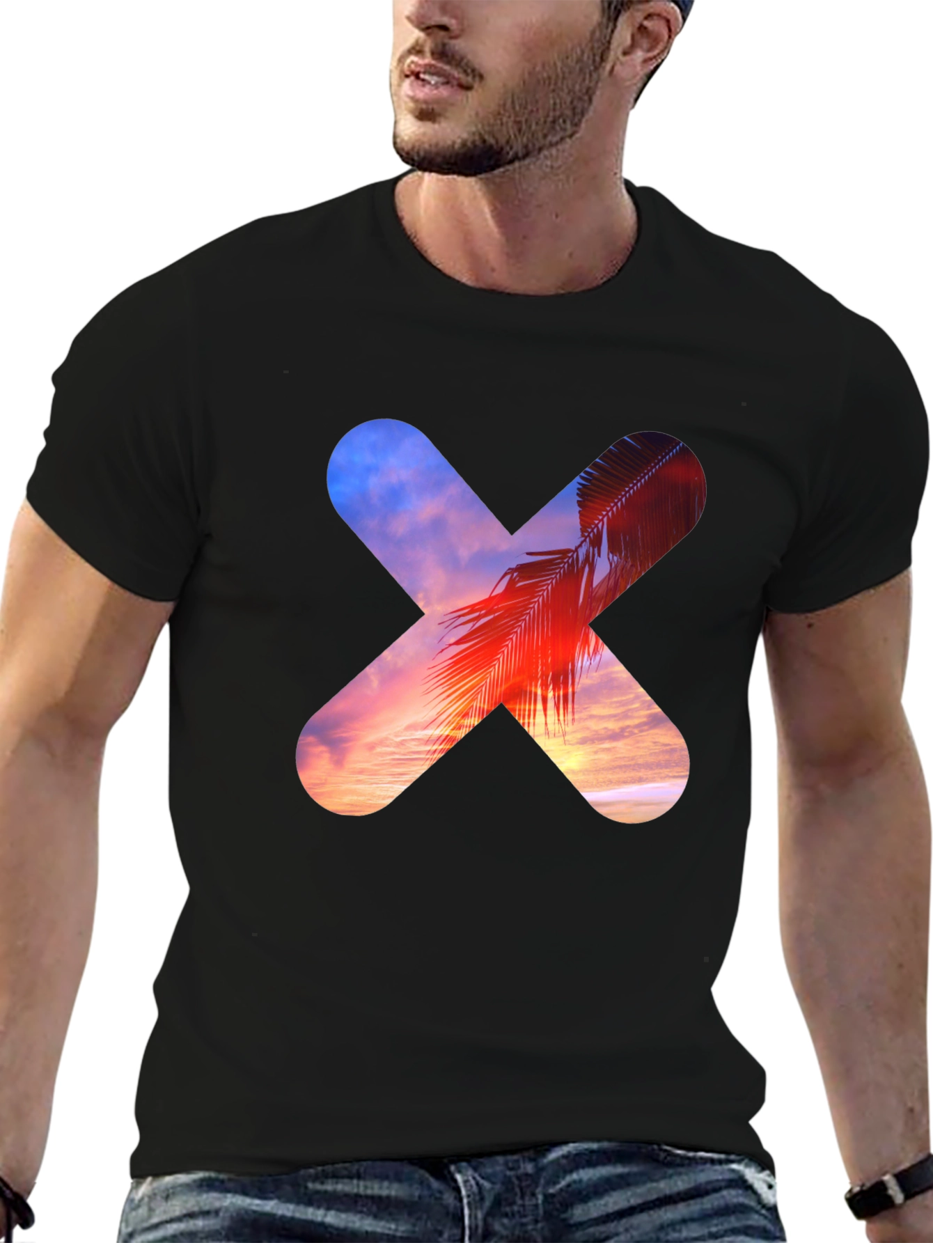 Sunset Palm Tree Cross Graphic T-Shirt