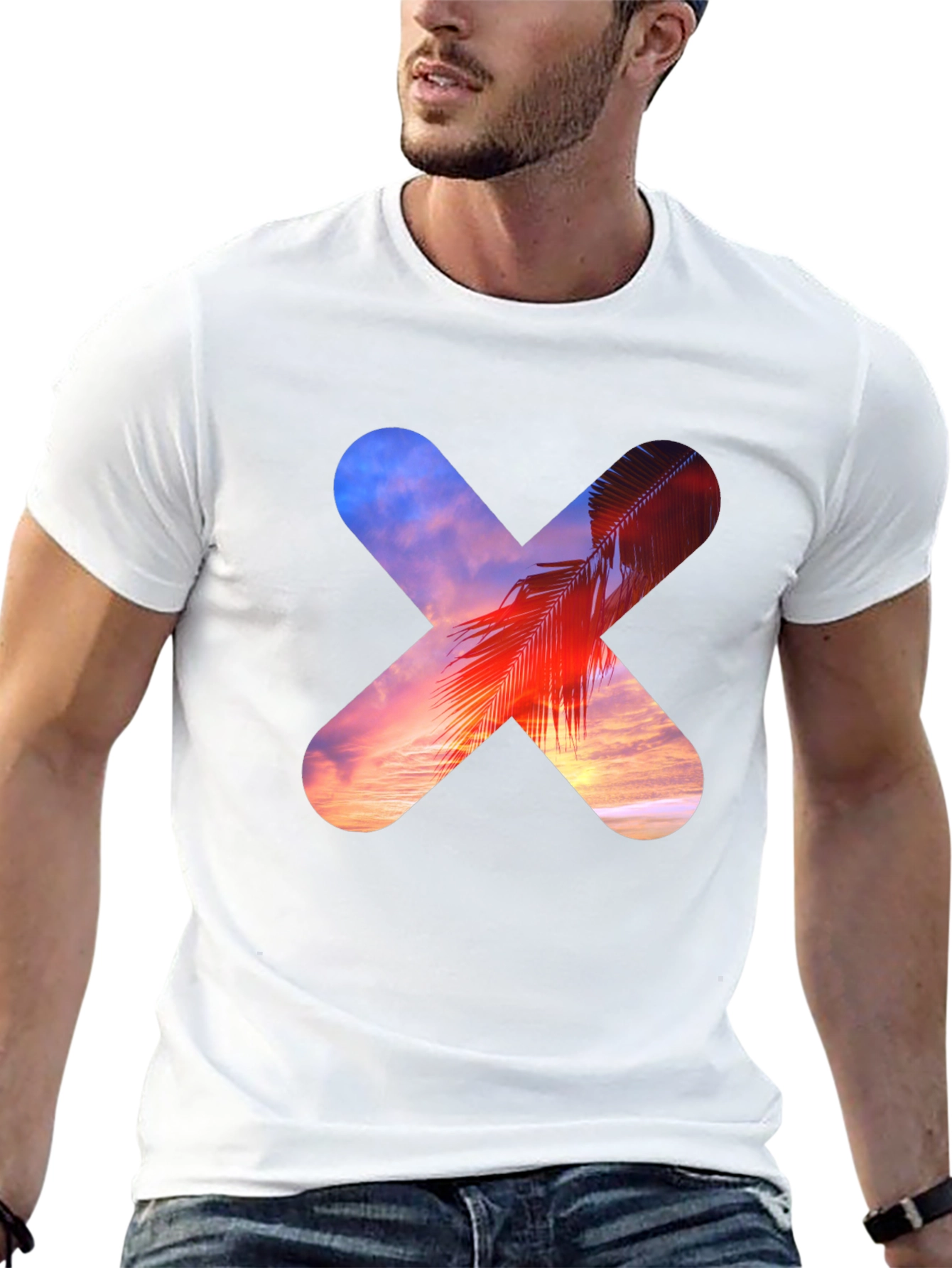 Sunset Palm Tree Cross Graphic T-Shirt
