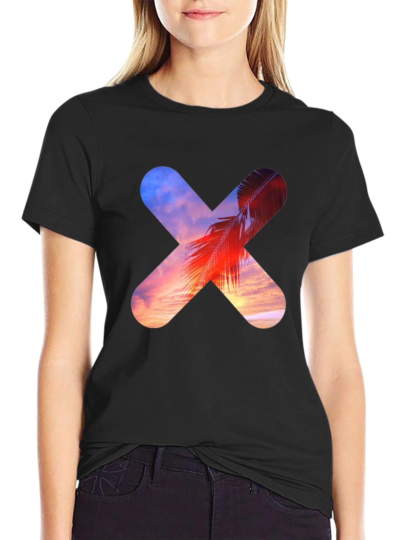 Sunset Palm Tree Cross Graphic T-Shirt