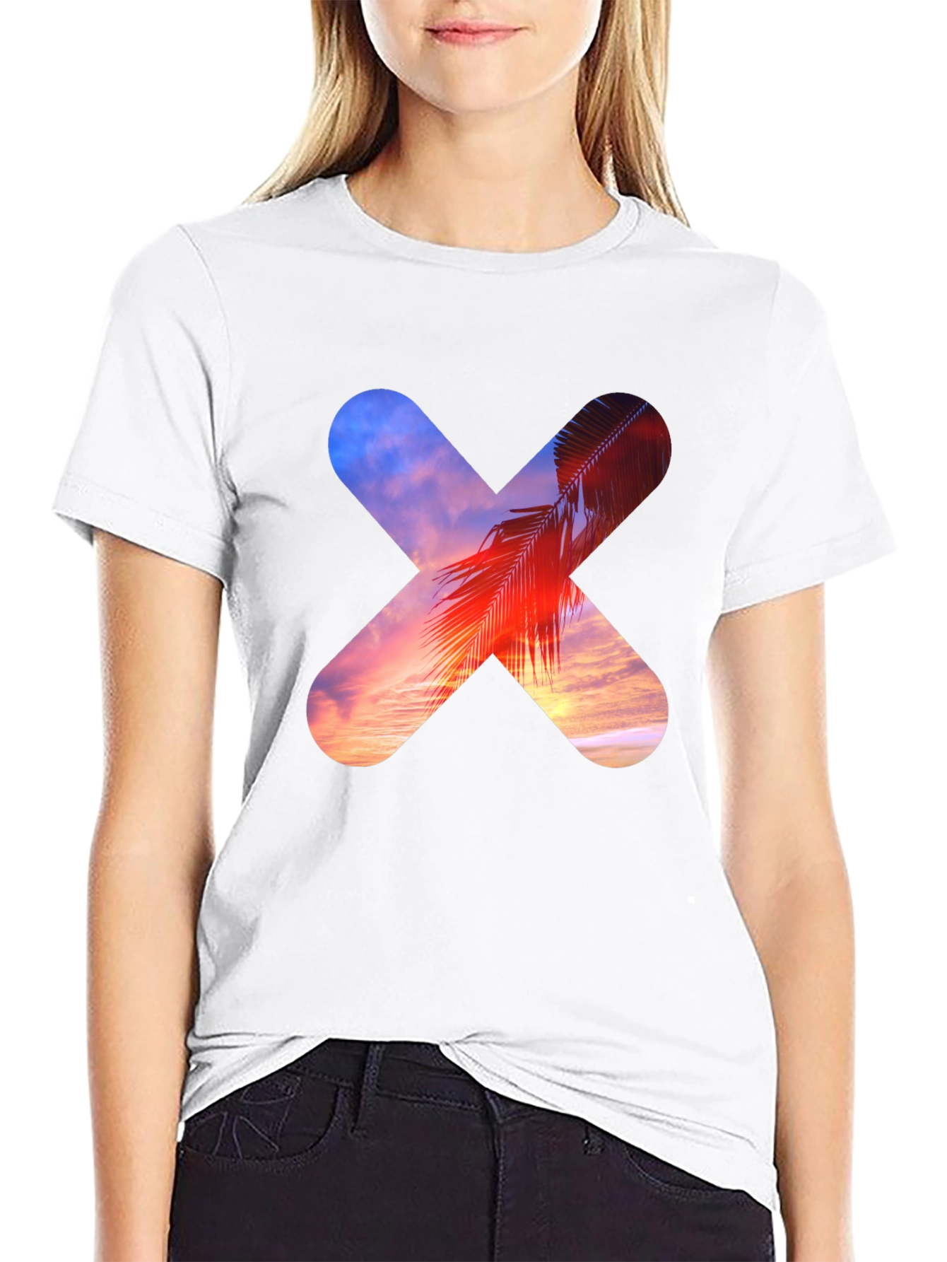 Sunset Palm Tree Cross Graphic T-Shirt