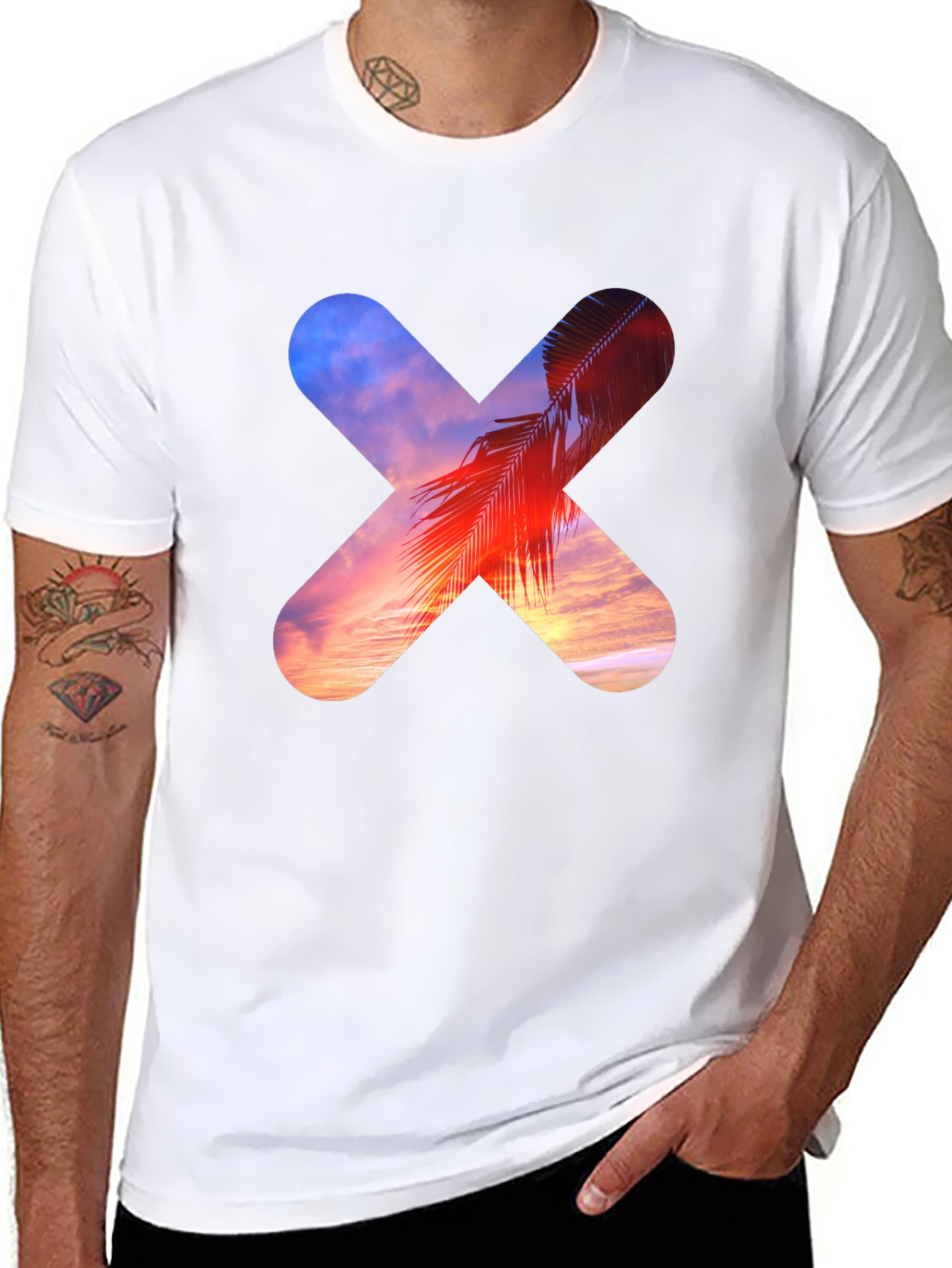 Sunset Palm Tree Cross Graphic T-Shirt