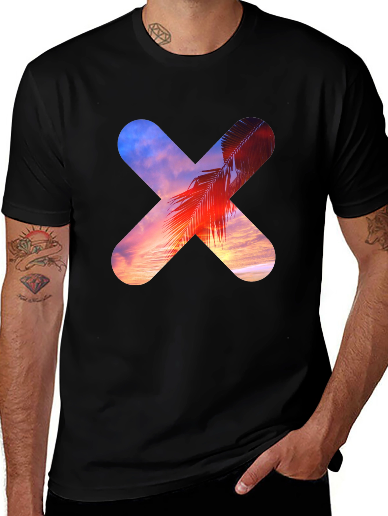 Sunset Palm Tree Cross Graphic T-Shirt
