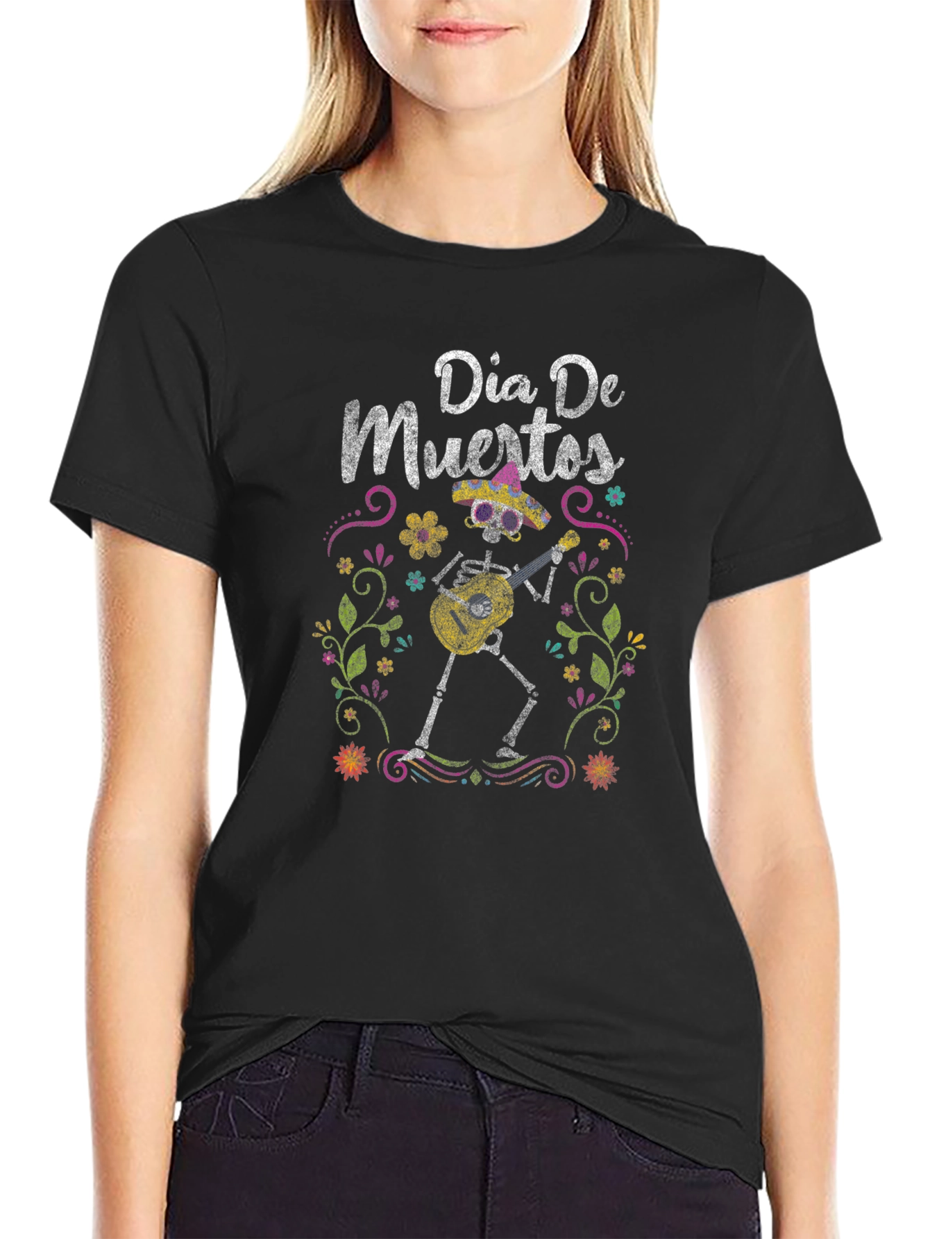 Dia De Muertos T-Shirt - Skeleton Guitar Player
