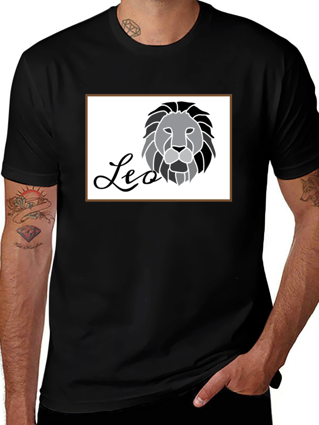 Black Leo Zodiac Graphic Tee for Men