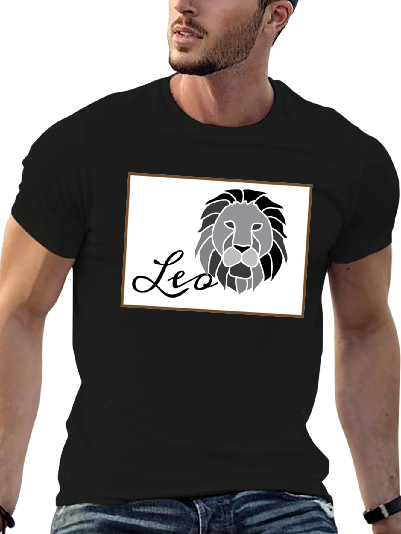 Black Leo Zodiac Graphic Tee for Men