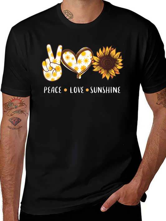 Peace Love Sunshine Graphic Tee - Sunflower Design