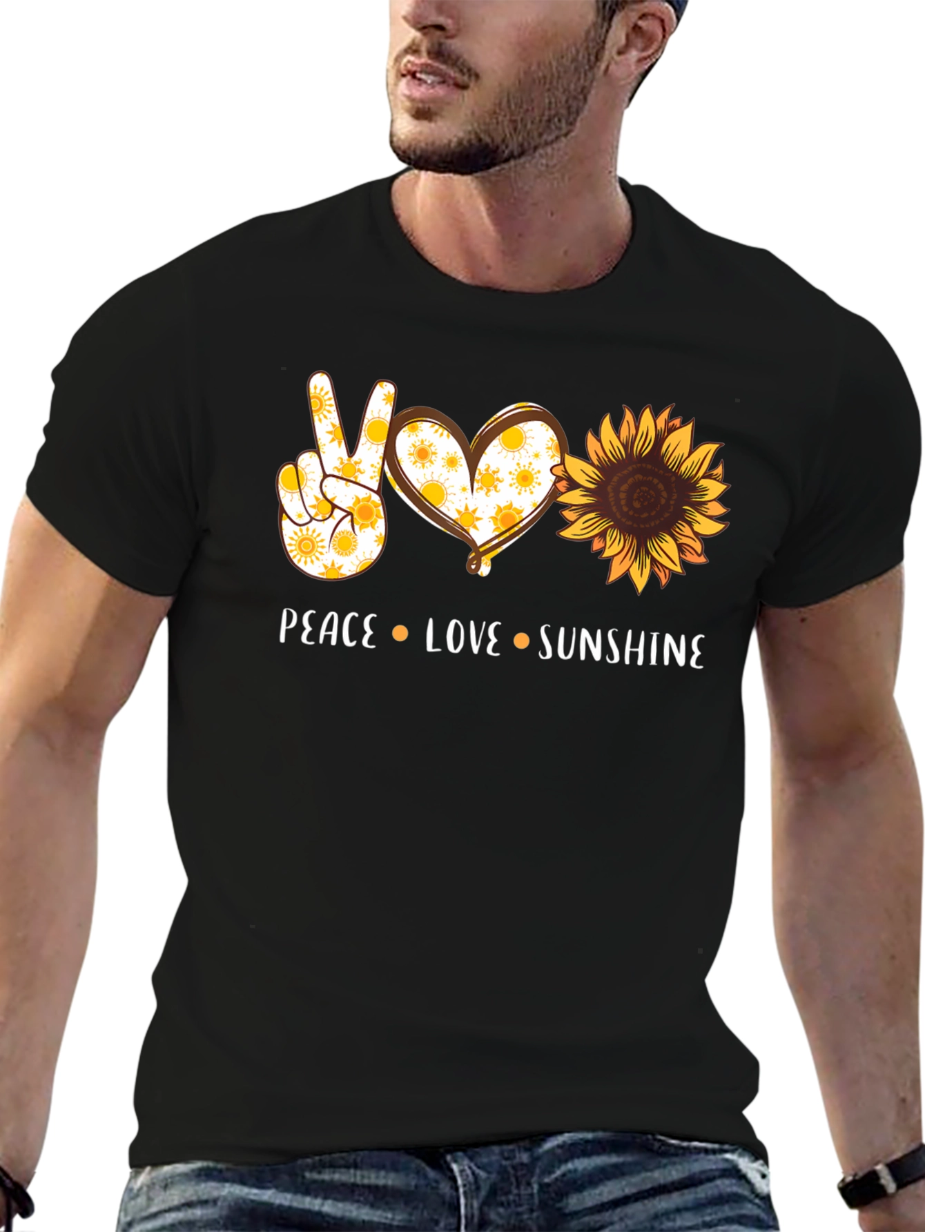 Peace Love Sunshine Graphic Tee - Sunflower Design