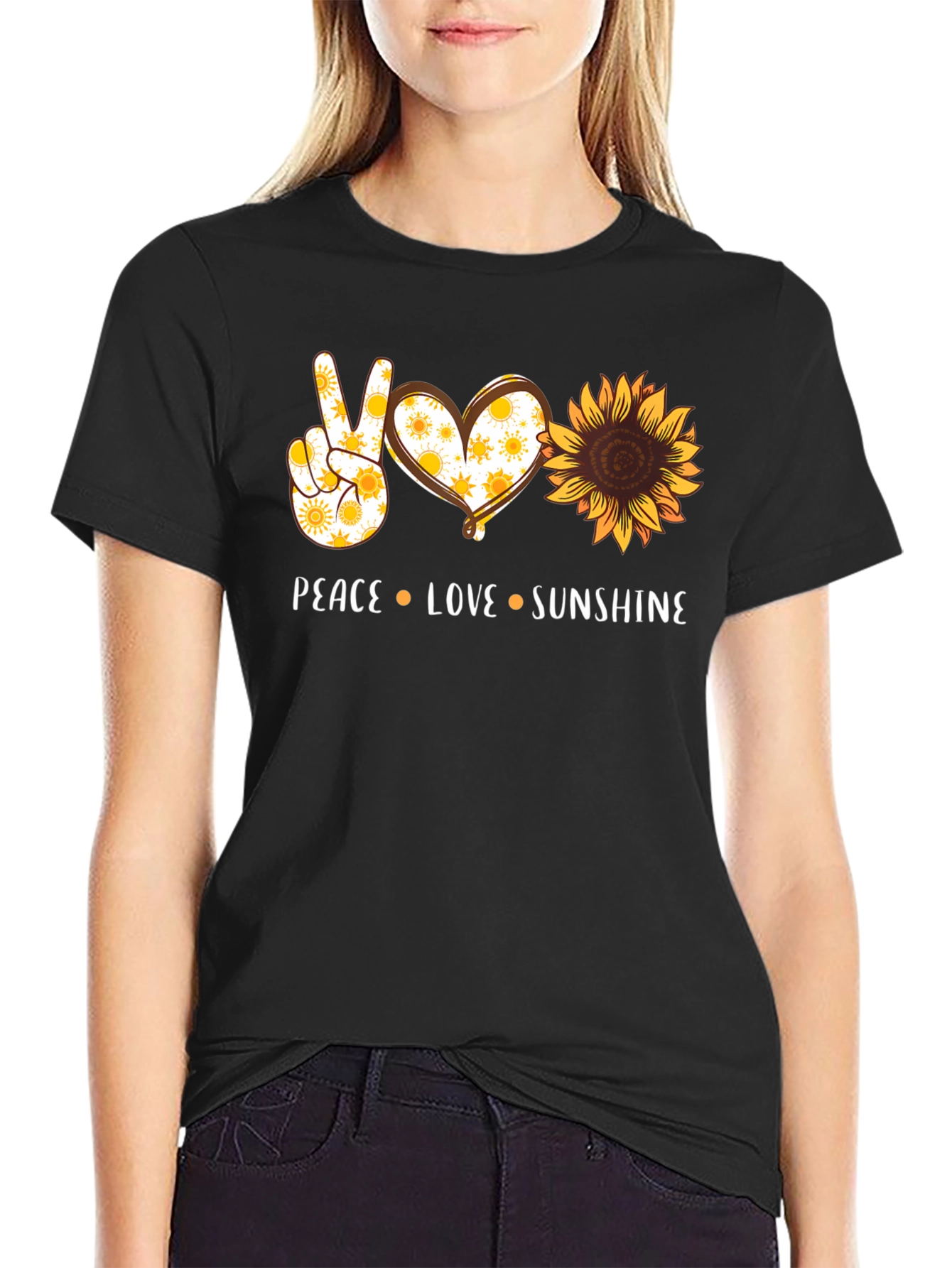Peace Love Sunshine Graphic Tee - Sunflower Design