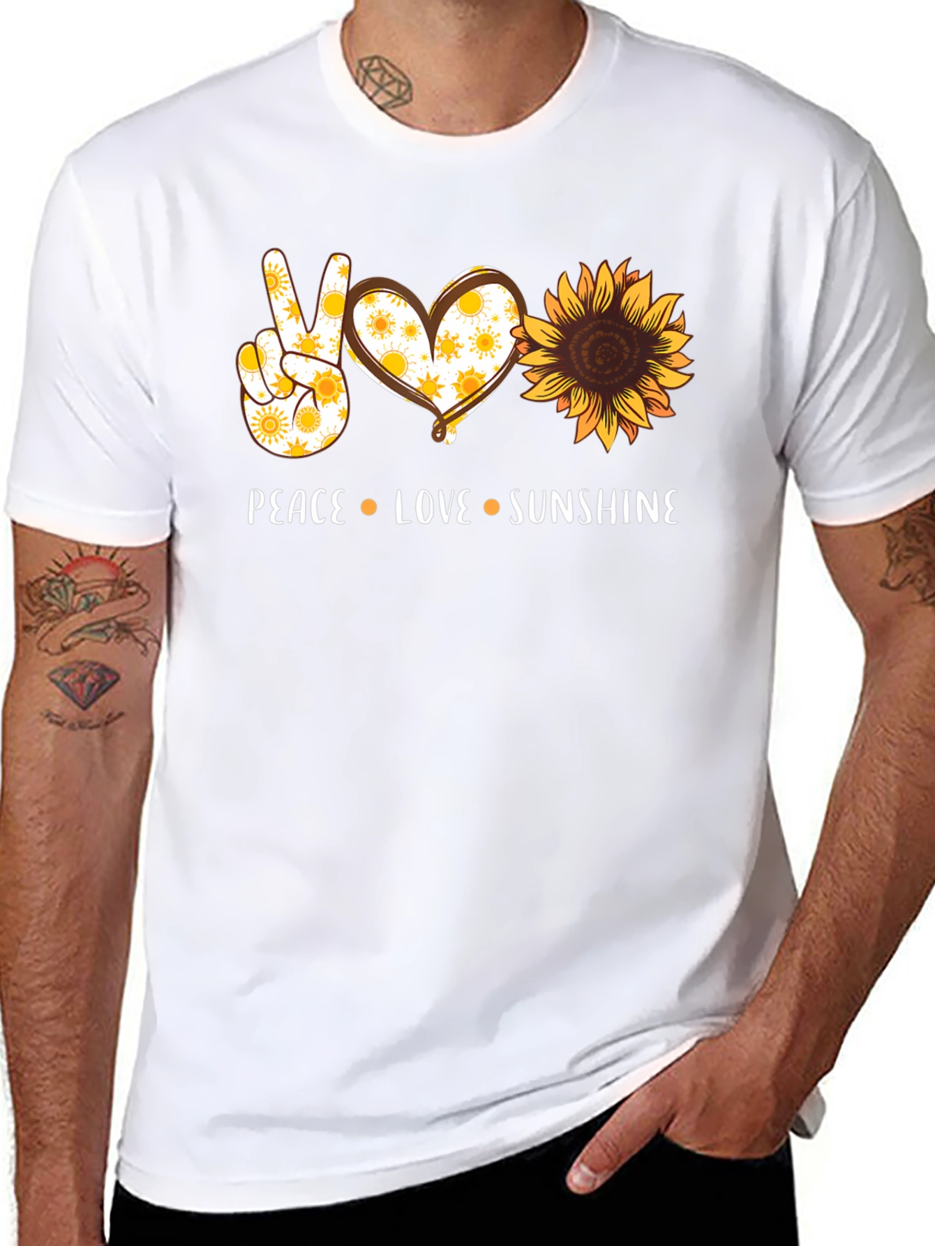 Peace Love Sunshine Graphic Tee - Sunflower Design