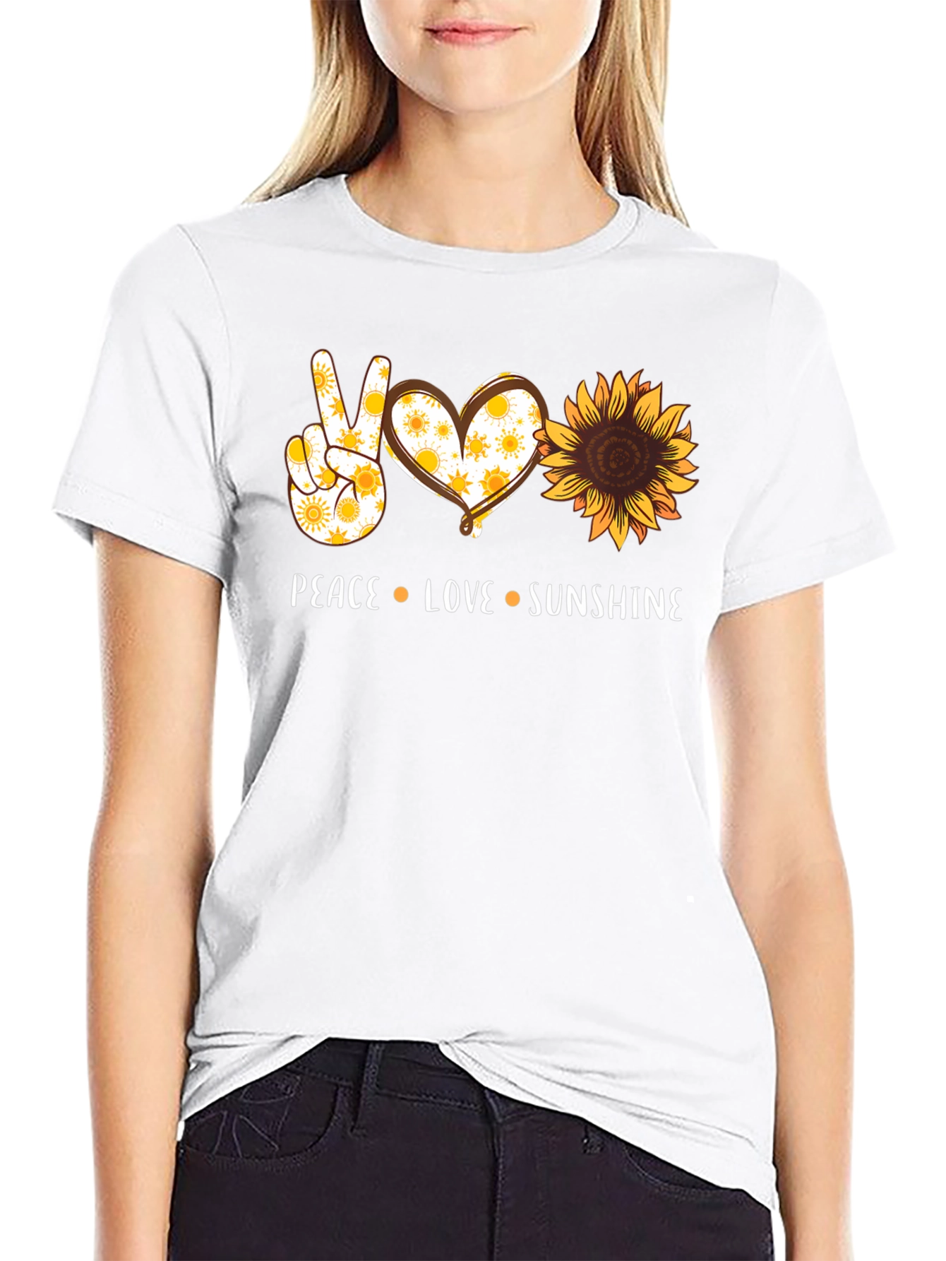Peace Love Sunshine Graphic Tee - Sunflower Design