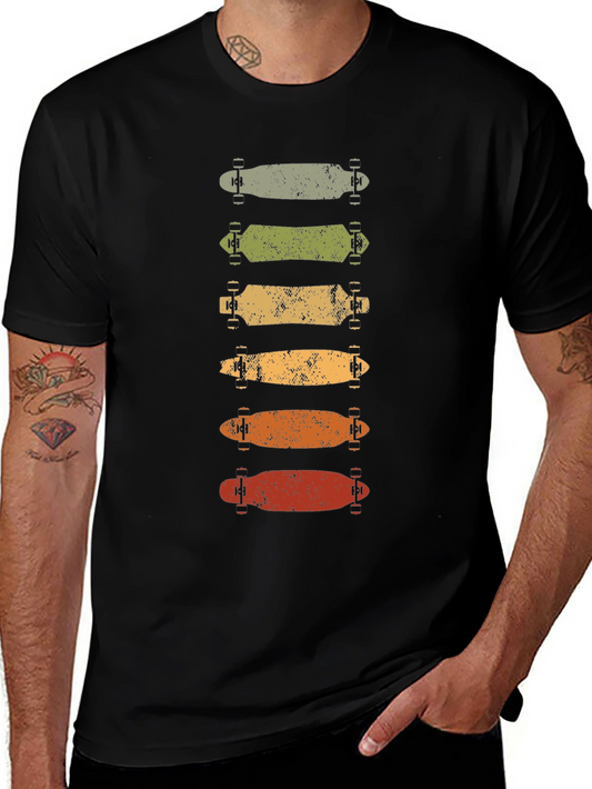Retro Skateboard Stack Graphic Tee - Black