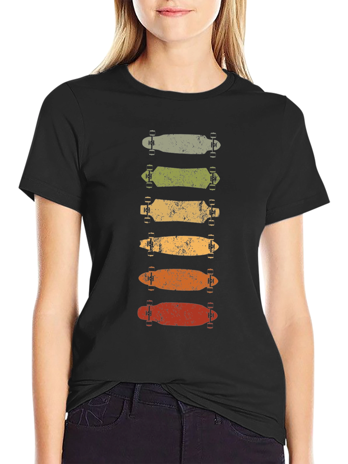 Retro Skateboard Stack Graphic Tee - Black