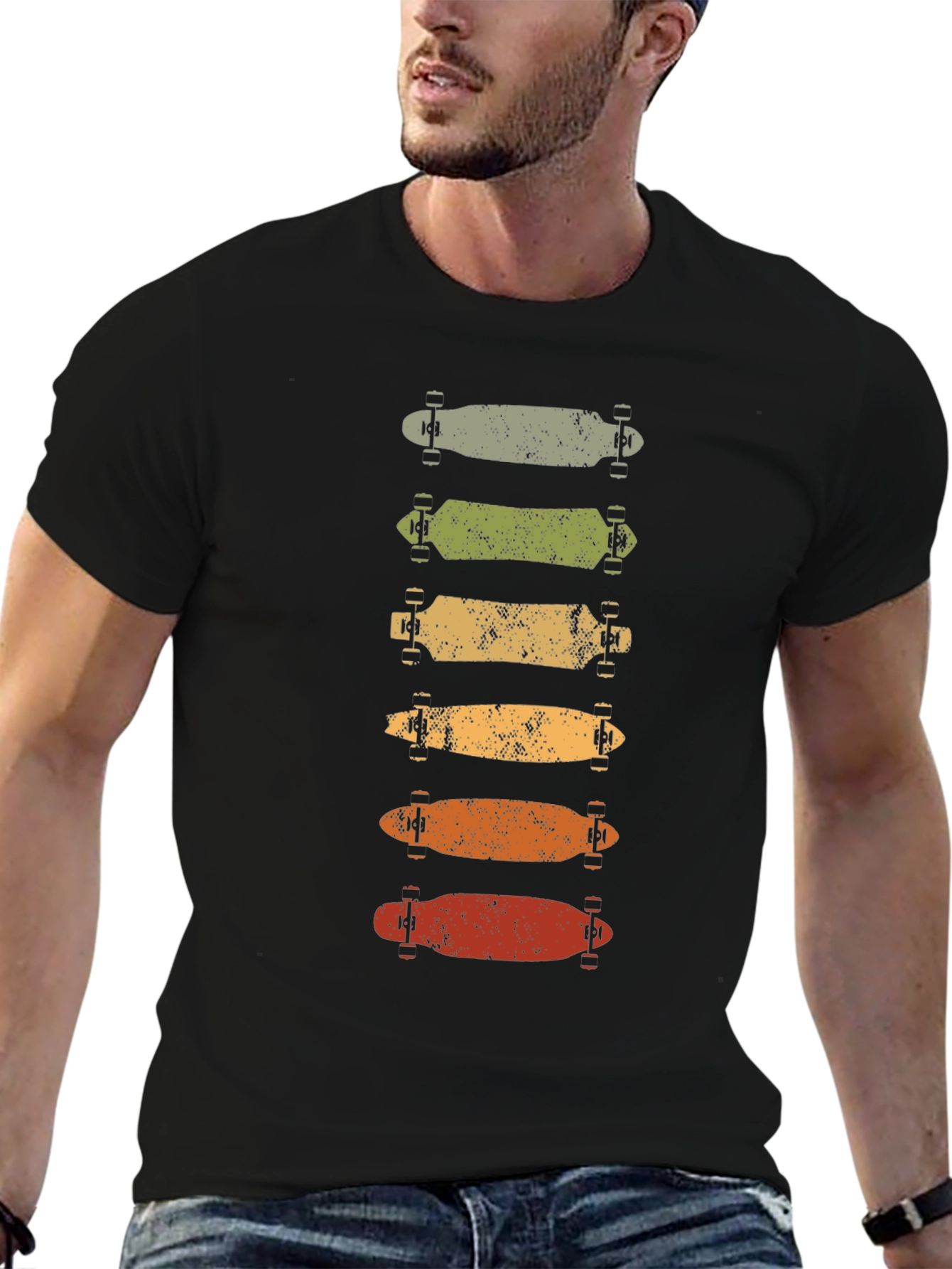 Retro Skateboard Stack Graphic Tee - Black