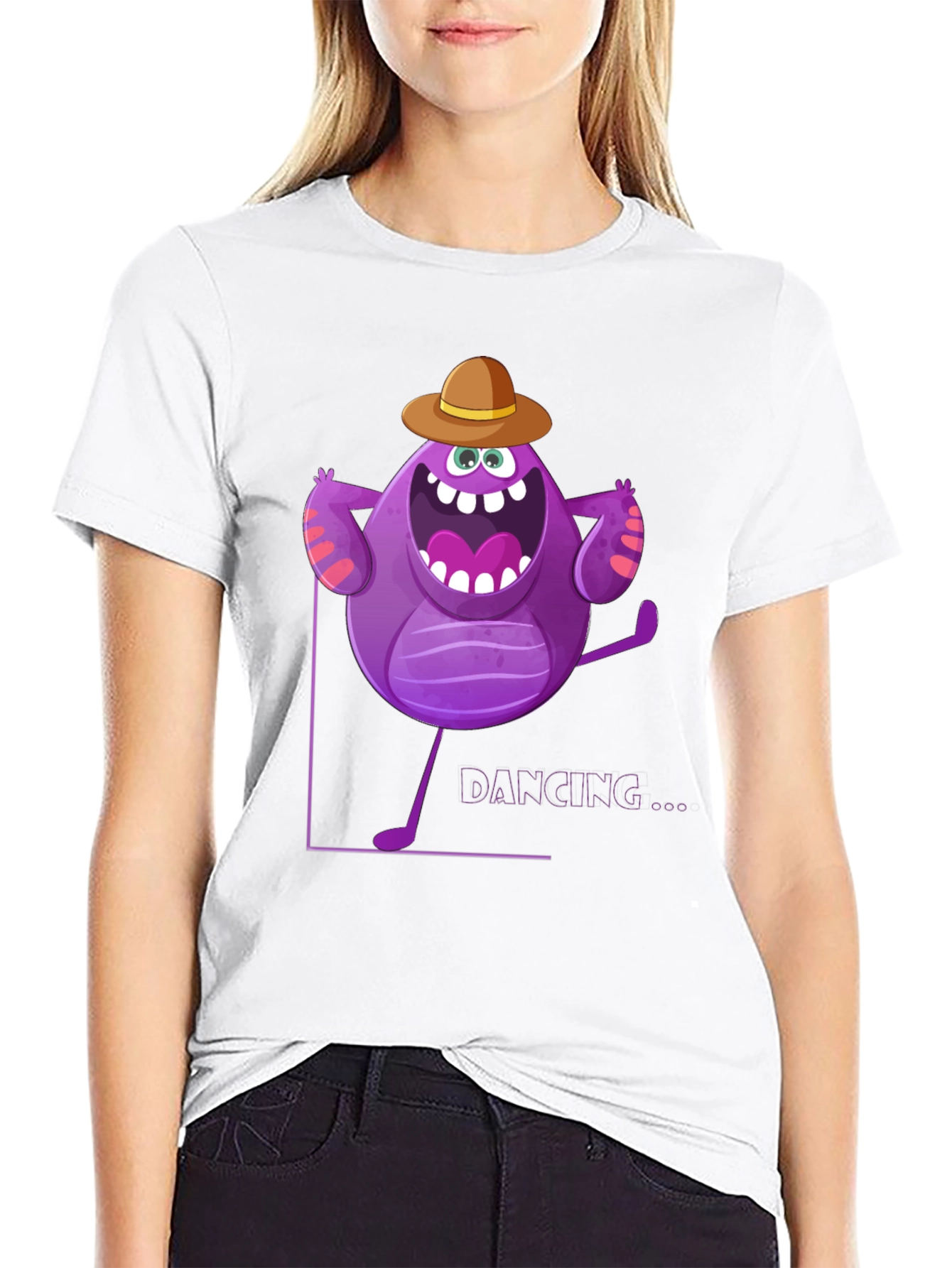 Dancing Purple Monster Graphic T-Shirt