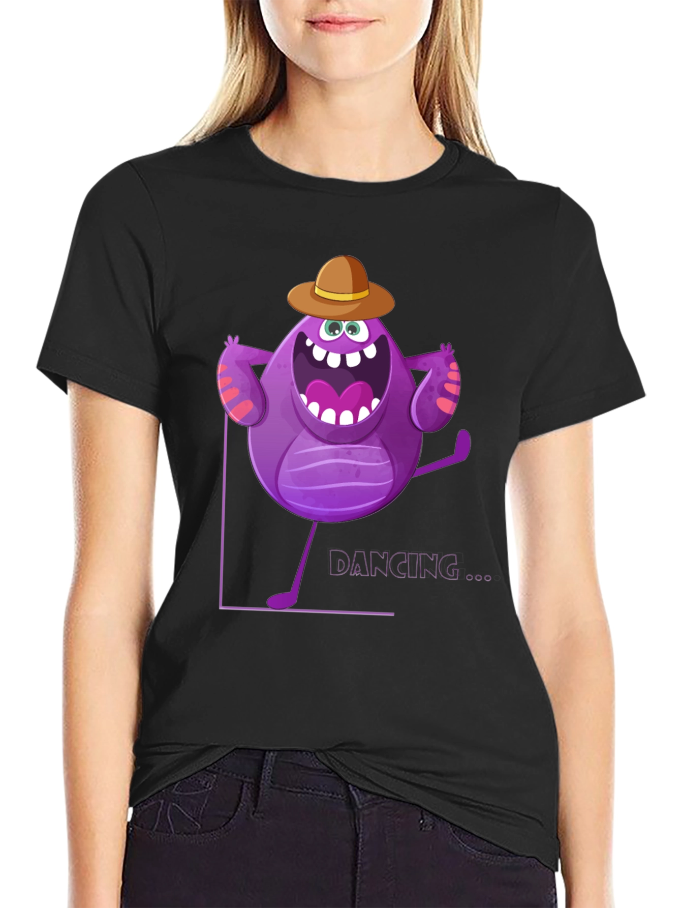 Dancing Purple Monster Graphic T-Shirt