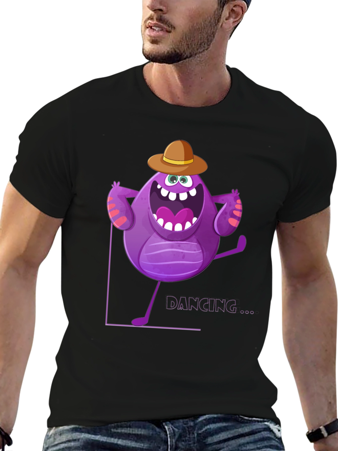 Dancing Purple Monster Graphic T-Shirt