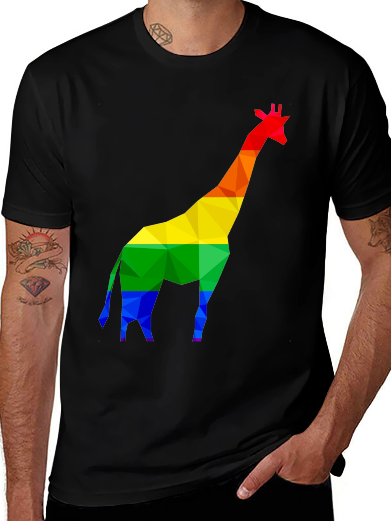 Rainbow Giraffe Graphic Tee - Black