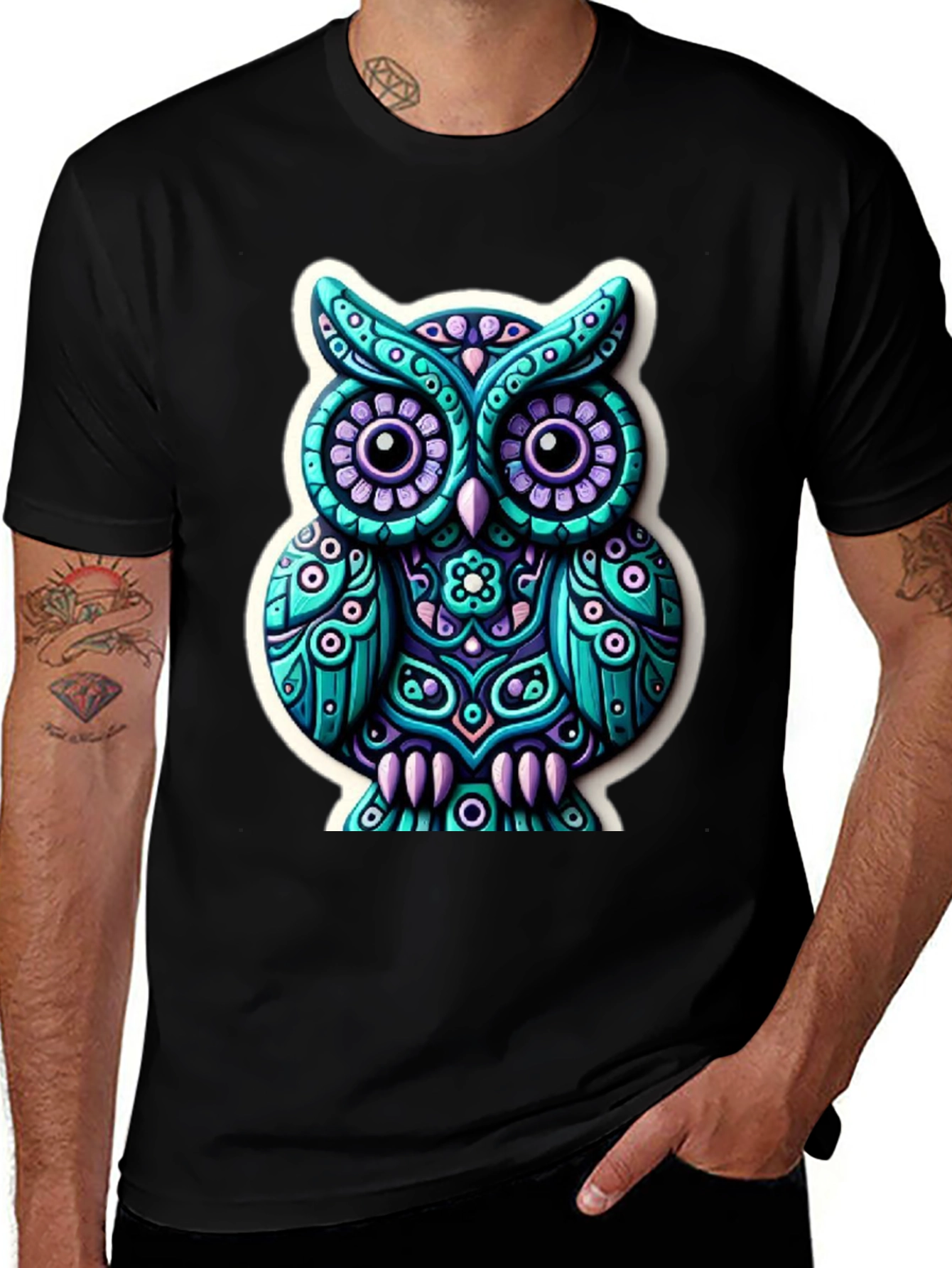 Funky Owl Graphic Tee - Mens Black T-Shirt
