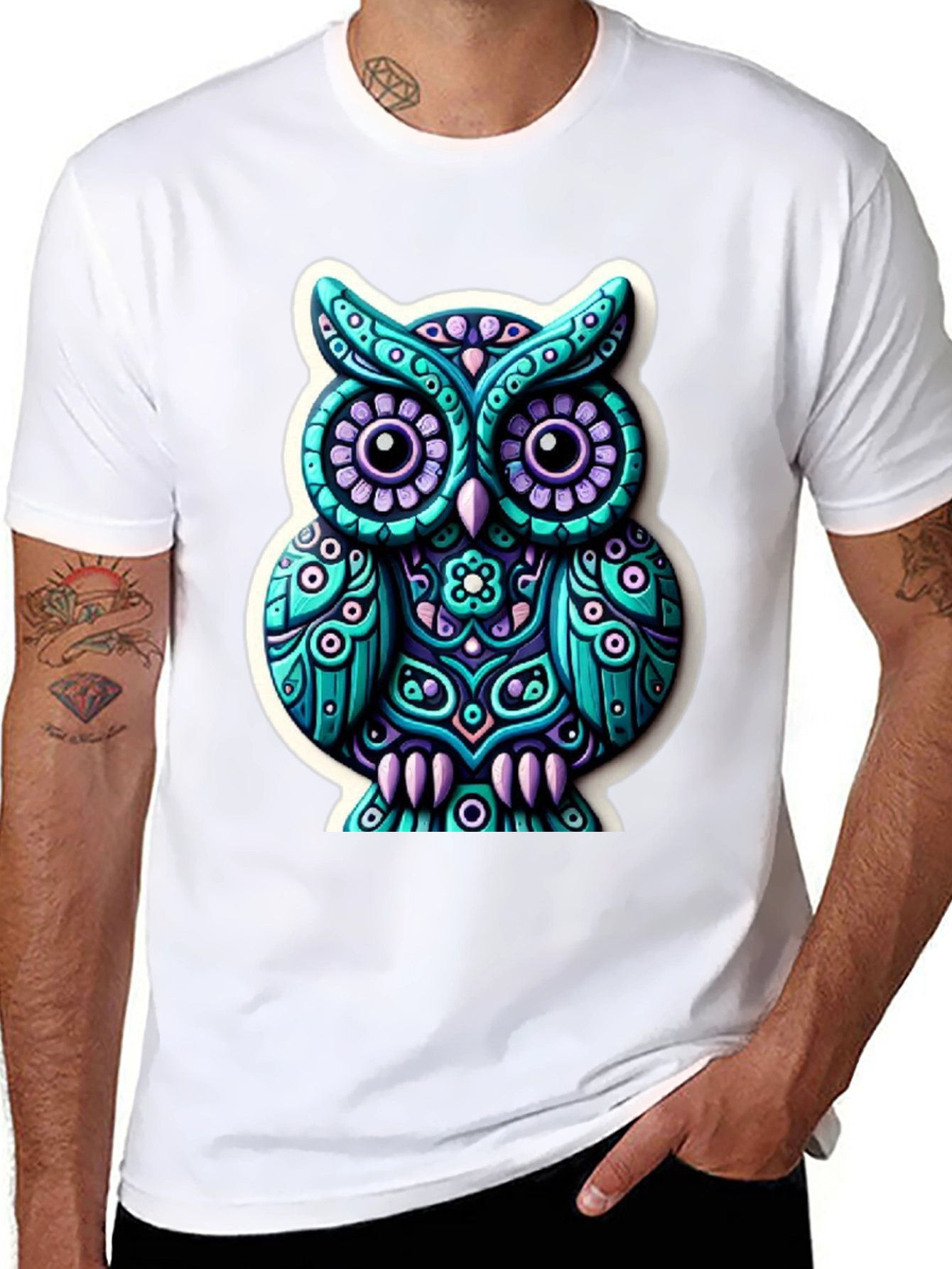 Funky Owl Graphic Tee - Mens Black T-Shirt