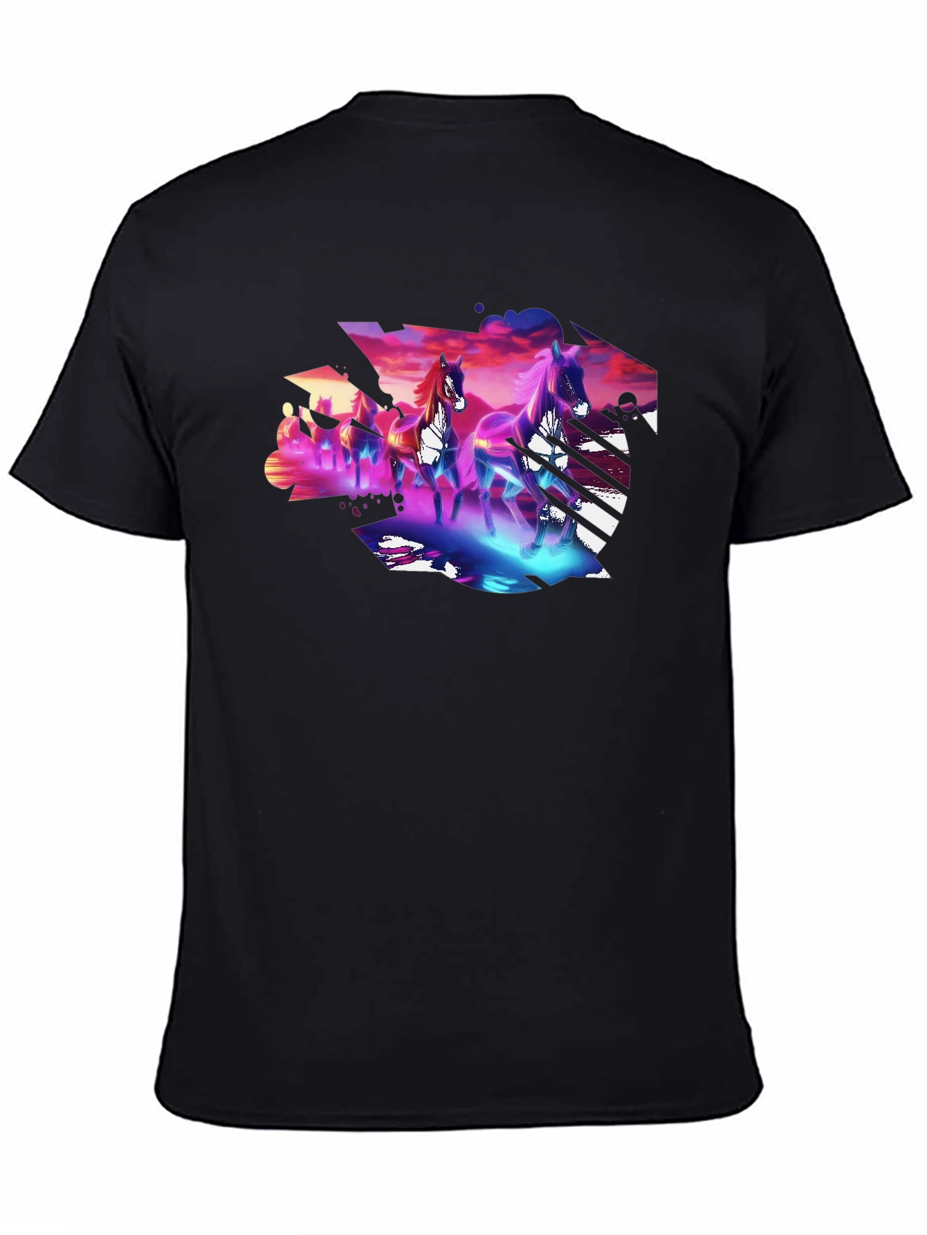 Neon Horses Graphic Tee - Mens Black T-Shirt