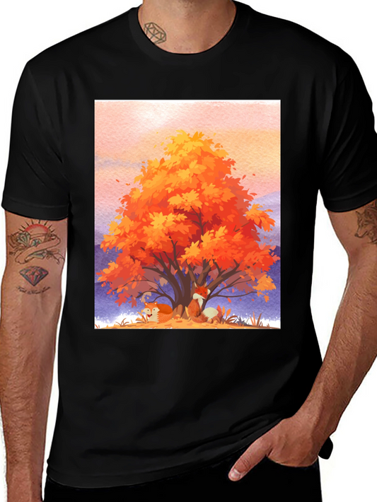 Autumn Fox Tree Graphic Tee - Comfortable Cotton Blend