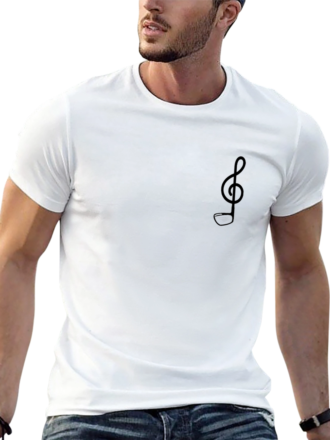 Mens Black T-Shirt with Music Note Design