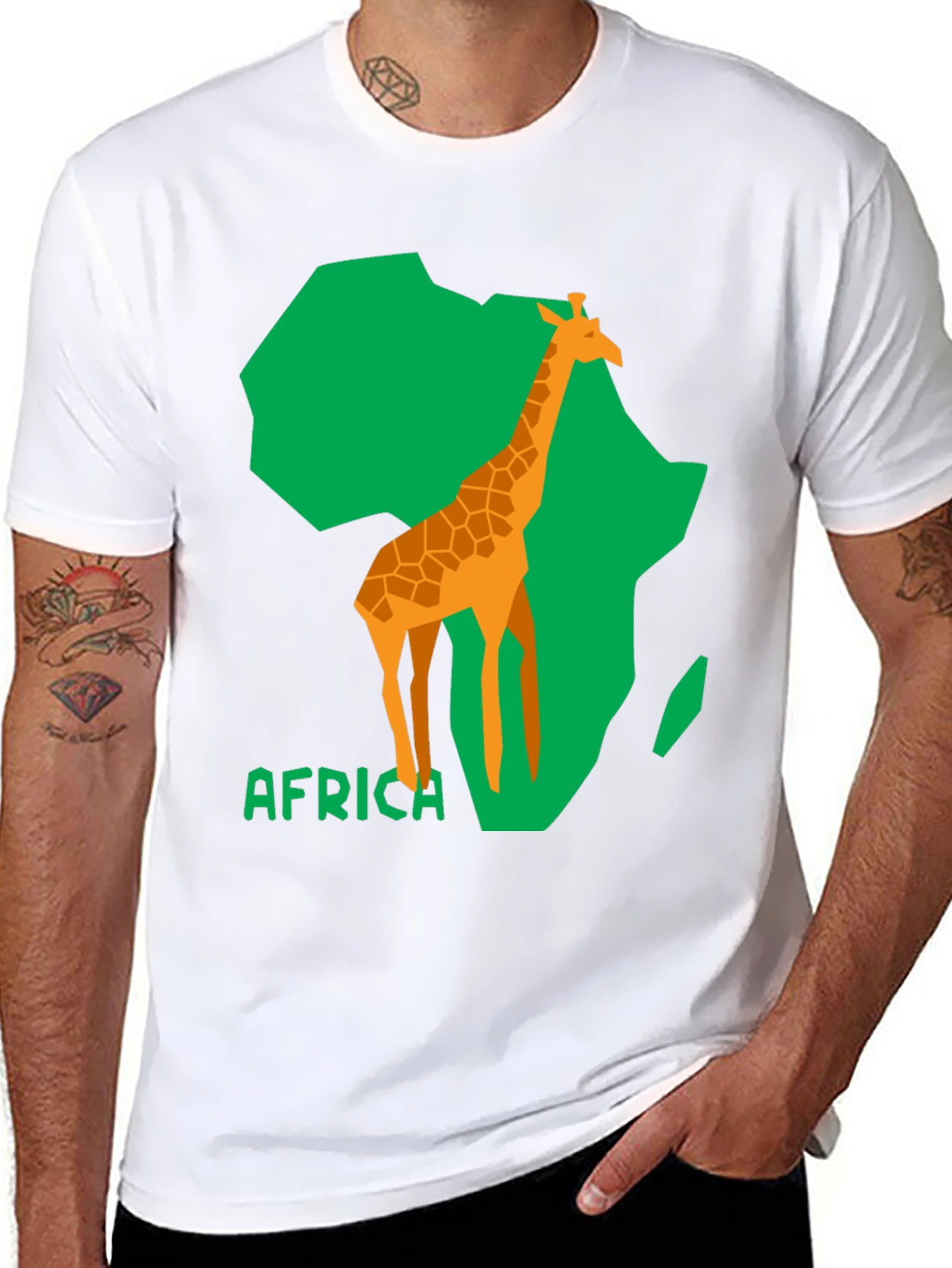 Africa Giraffe Graphic Tee - Black Cotton T-Shirt